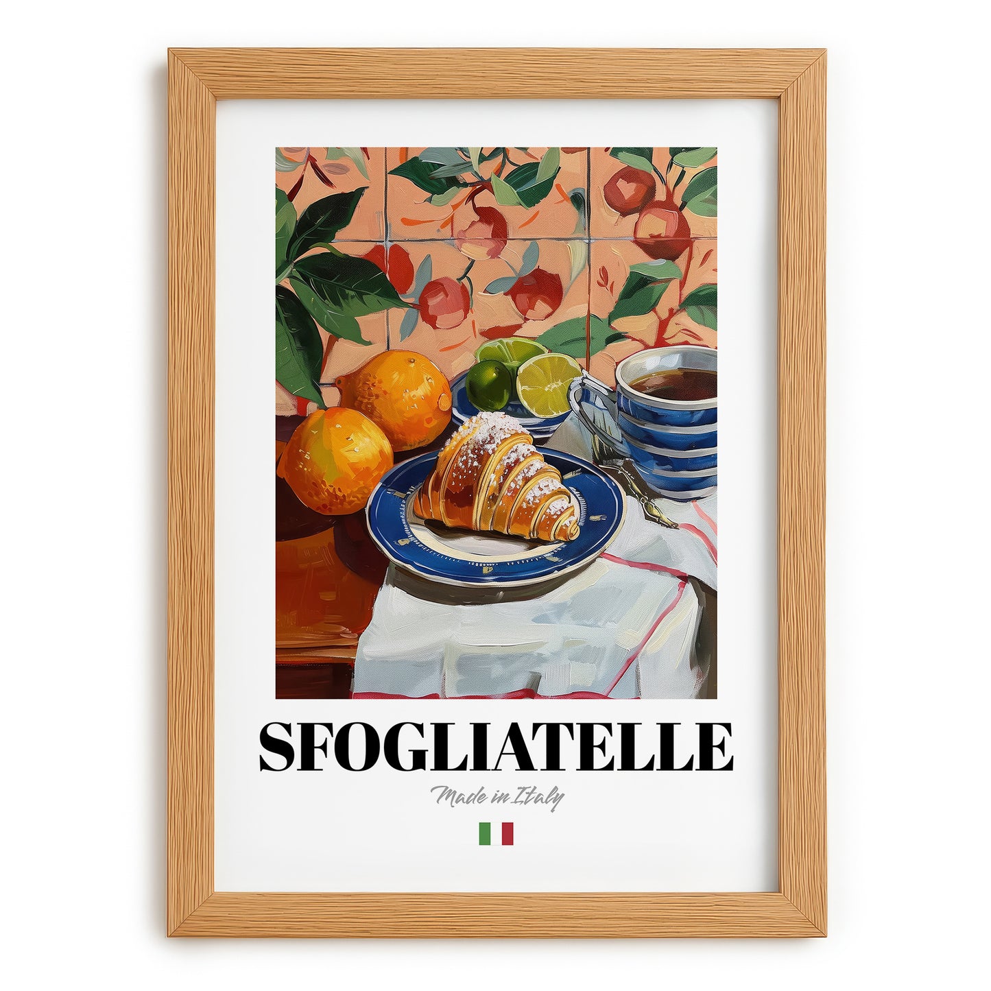 Sfogliatelle – Italian Pastry Dish, Café Wall Art, set in oak frame