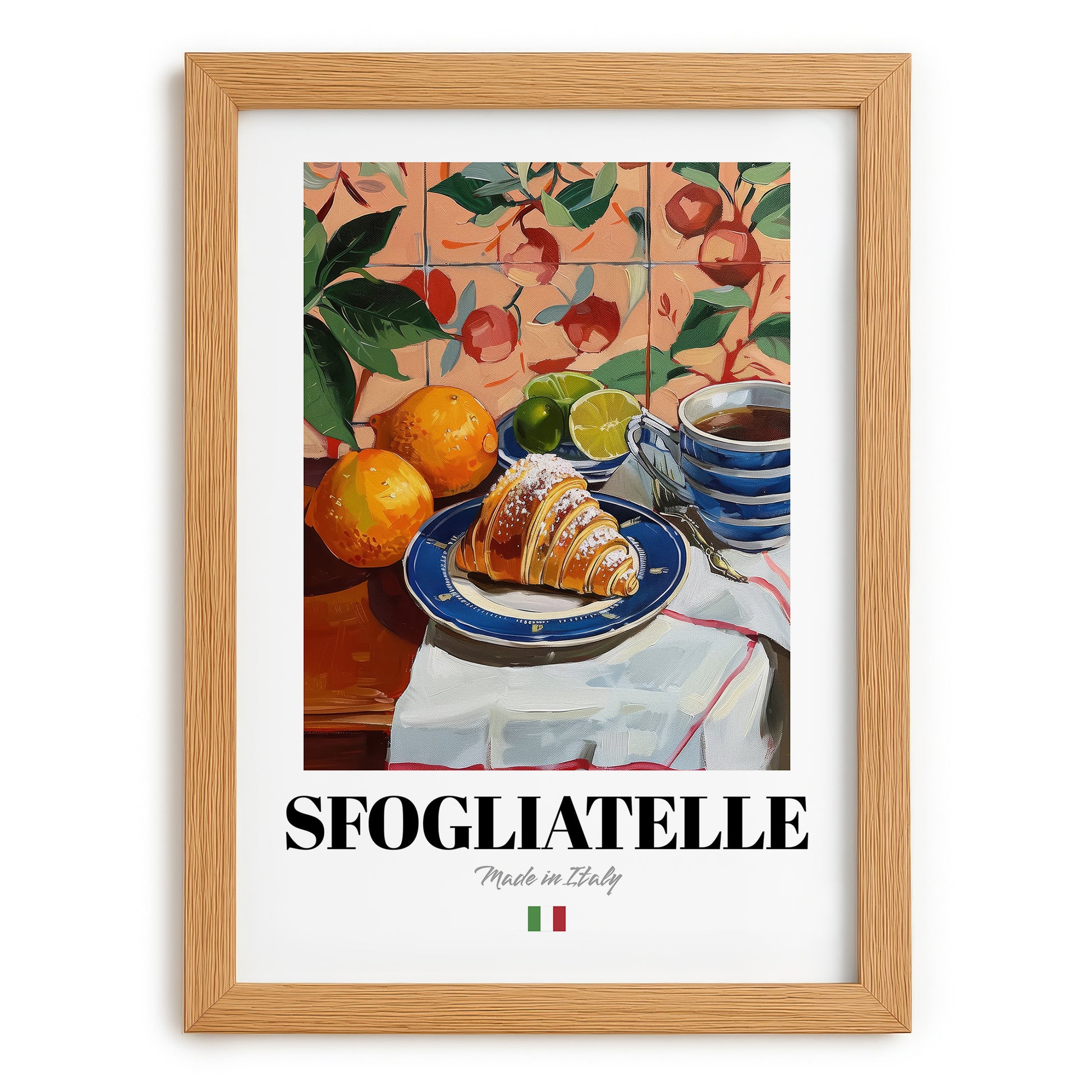 Sfogliatelle – Italian Pastry Dish, Café Wall Art, set in oak frame