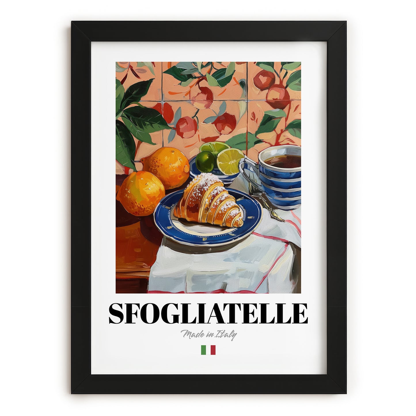 Sfogliatelle – Italian Pastry Dish, Café Wall Art, in sleek black frame