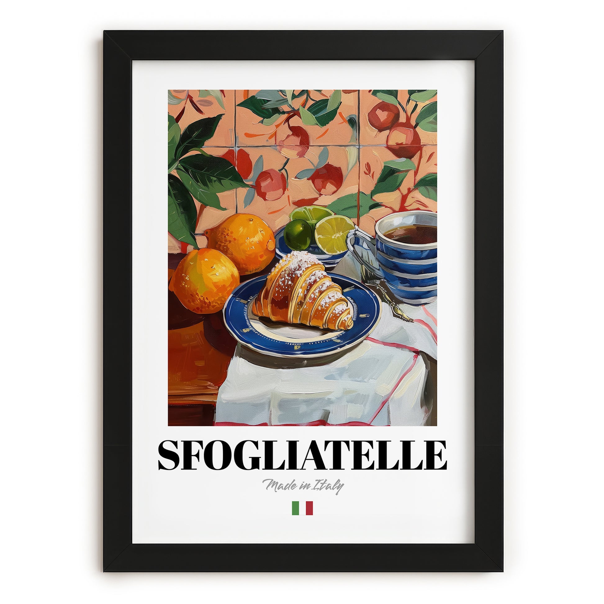 Sfogliatelle – Italian Pastry Dish, Café Wall Art, in sleek black frame
