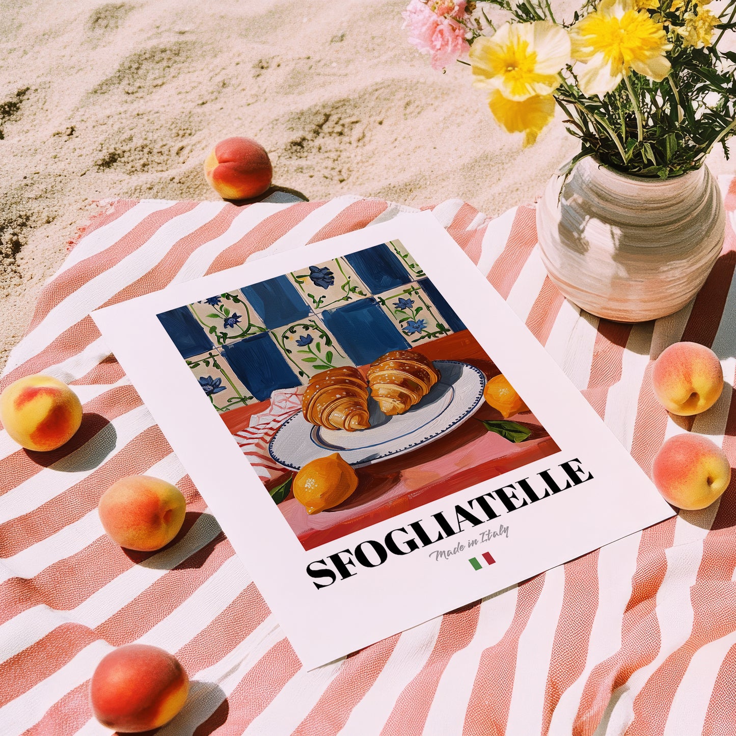 Sfogliatelle – Italian Pastry Dish, Brasserie Illustration, unframed on coastal sand