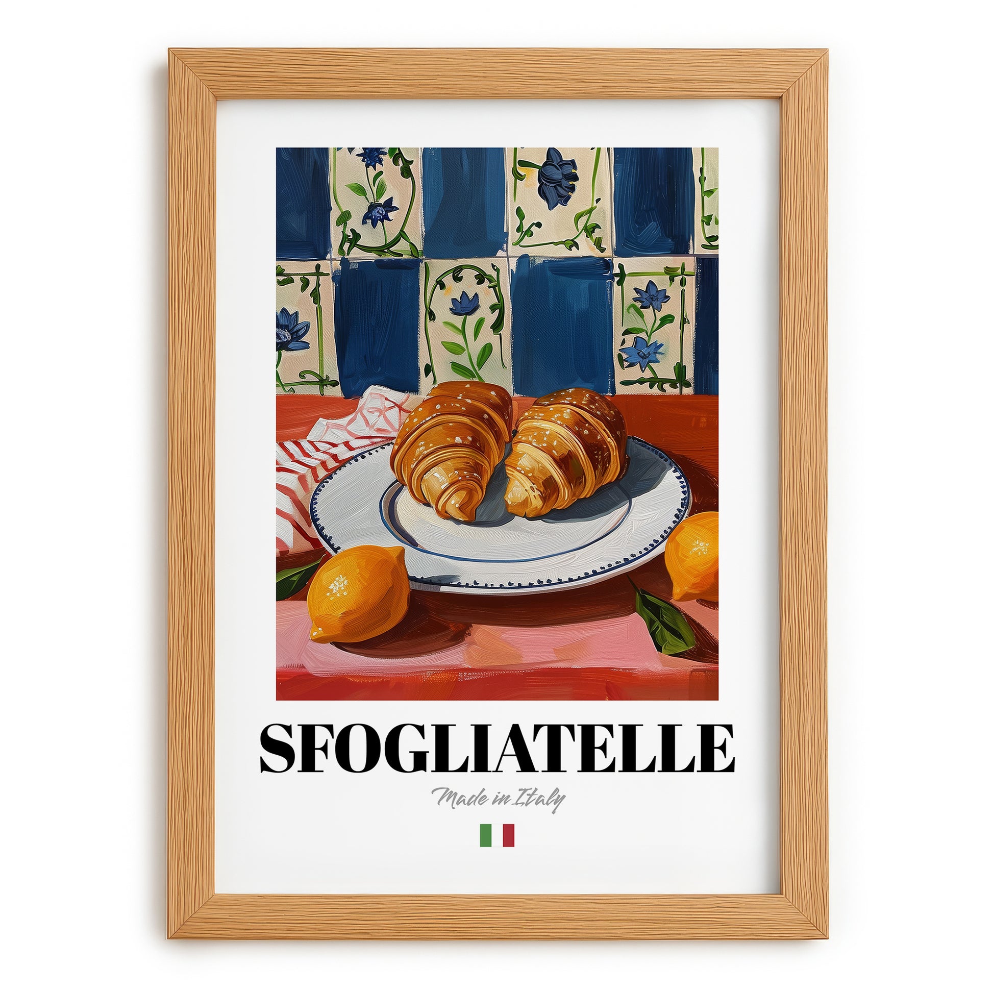 Sfogliatelle – Italian Pastry Dish, Brasserie Illustration, set in oak frame