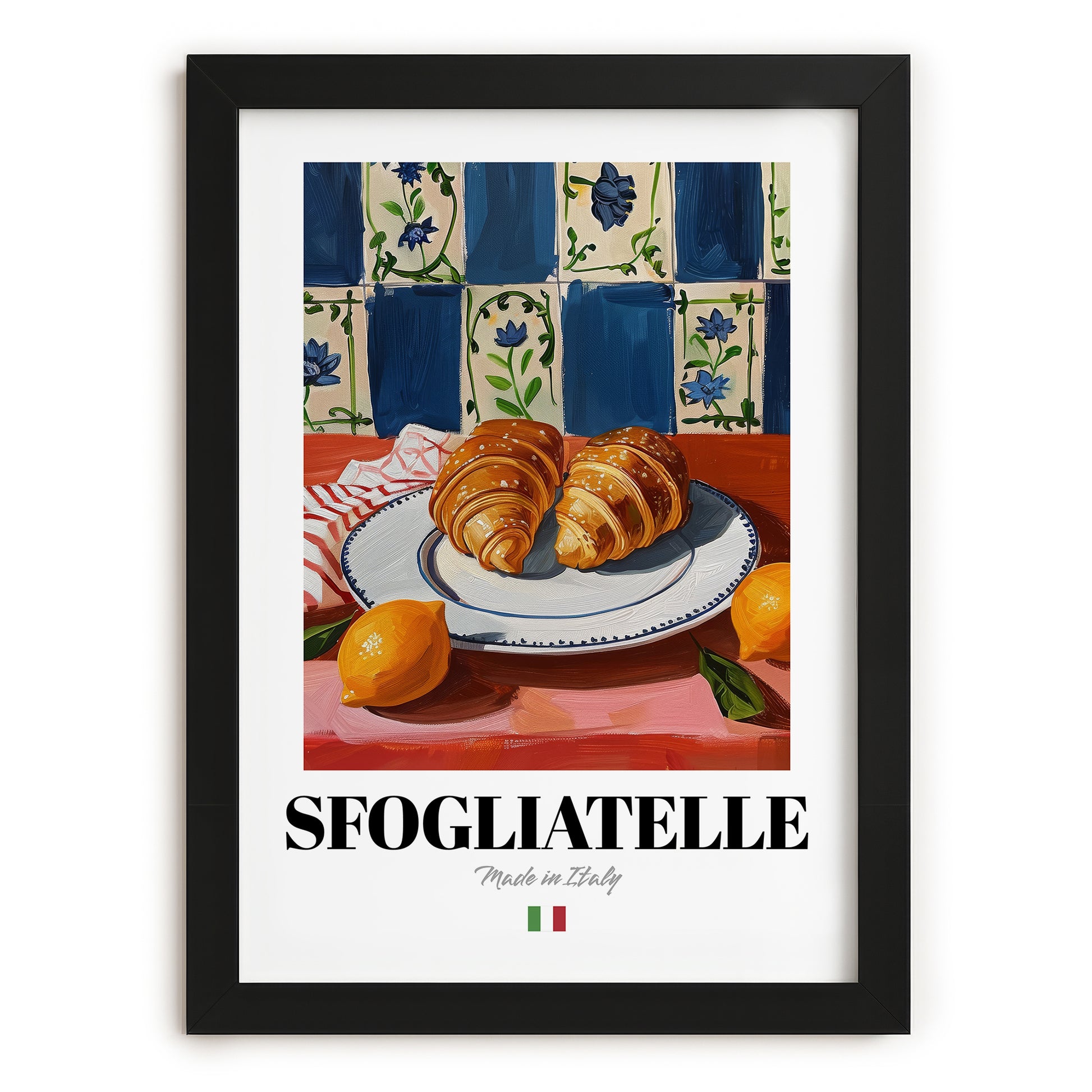 Sfogliatelle – Italian Pastry Dish, Brasserie Illustration, in sleek black frame