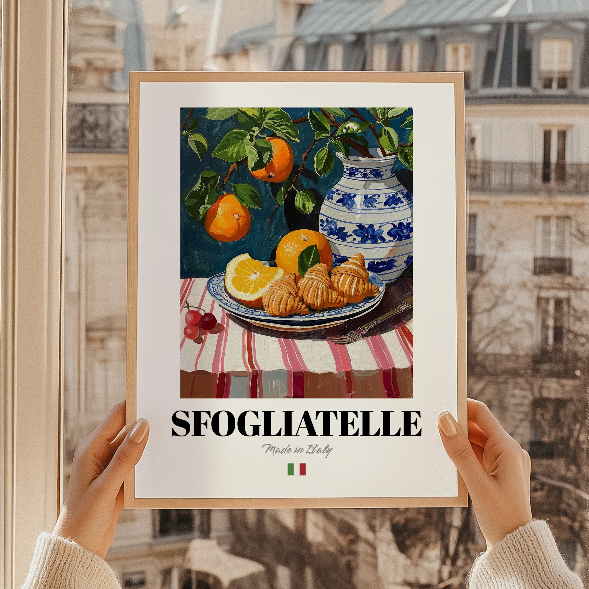 Sfogliatelle – Italian Pastry Dish, Café Poster, styled in a charming Paris street view