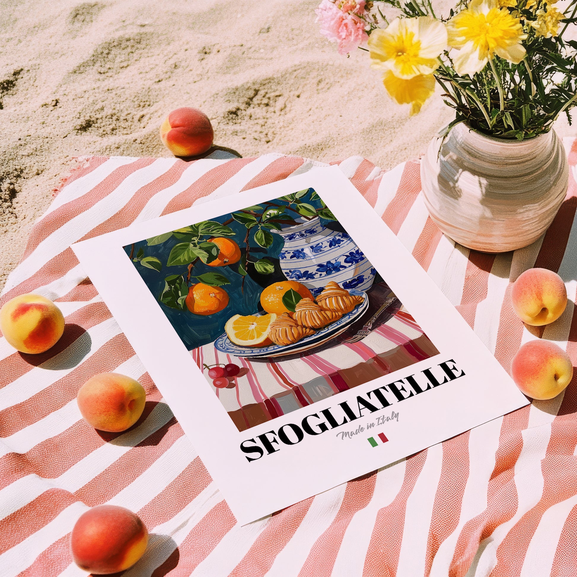Sfogliatelle – Italian Pastry Dish, Café Poster, unframed on coastal sand