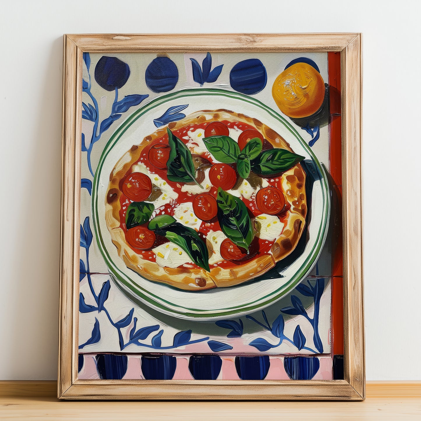 Pizza Napoletana – Italian Pizza, Trattoria Poster, no-text version framed in wood