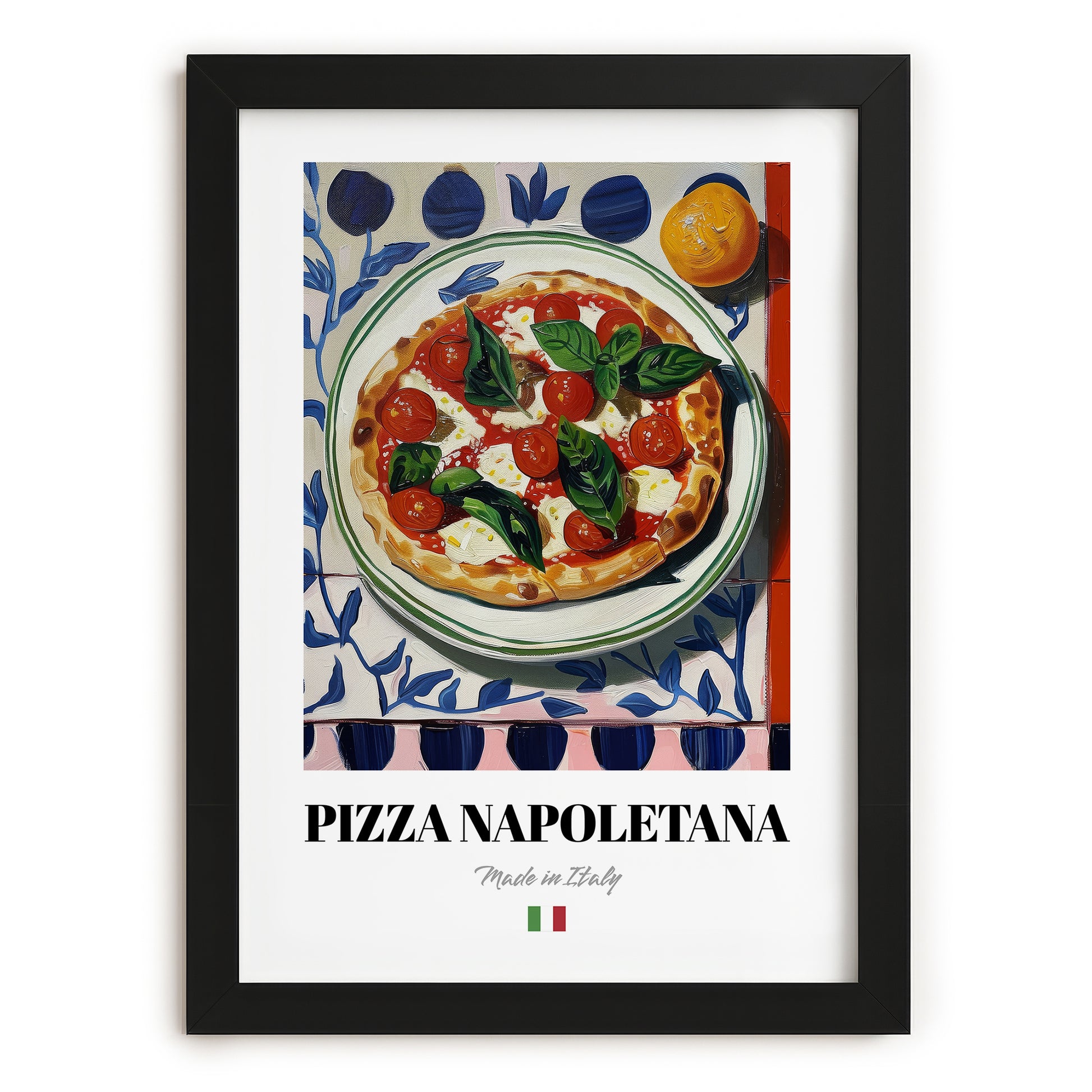 Pizza Napoletana – Italian Pizza, Trattoria Poster, in sleek black frame