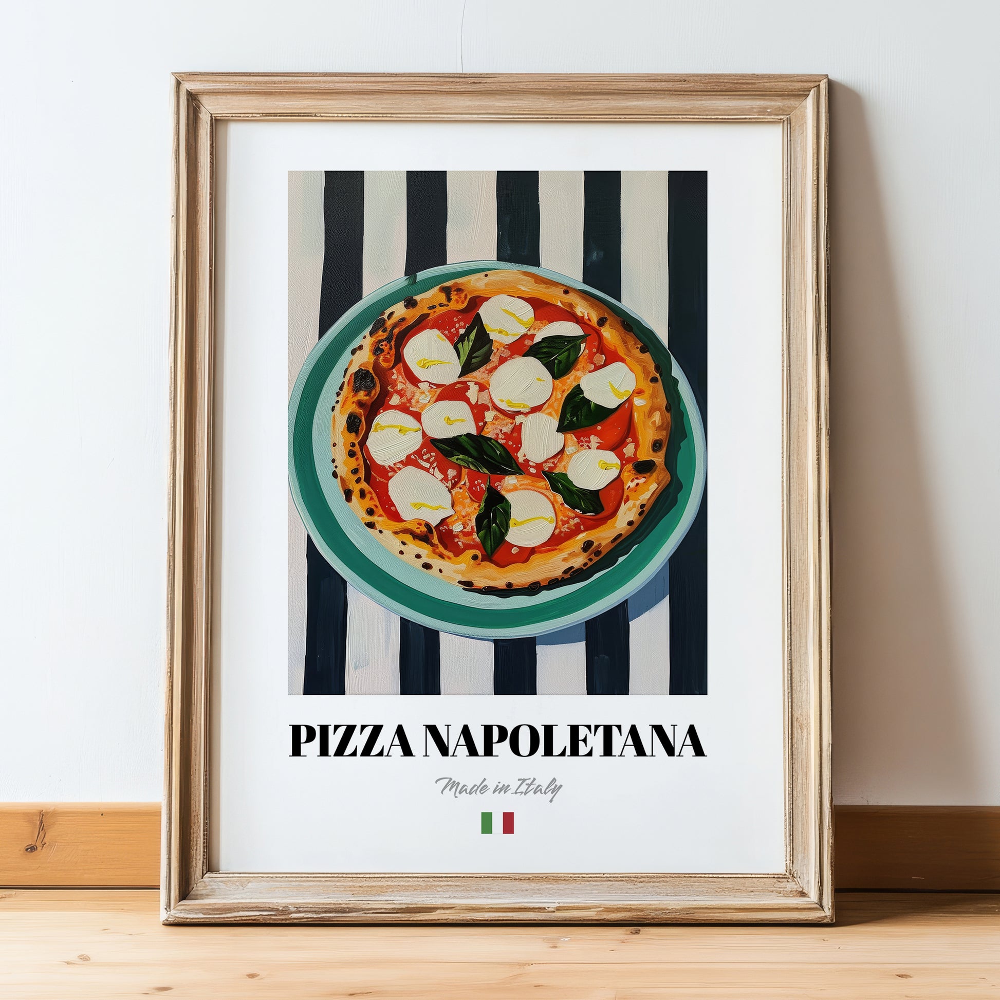 Pizza Napoletana – Italian Pizza, Restaurant Poster, in wooden frame leaning on the floor