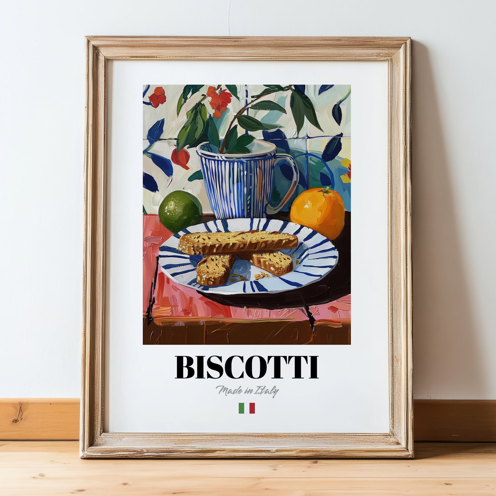 Biscotti – Italian Biscuits Dish, Fine Dining Restaurant Poster, in wooden frame leaning on the floor