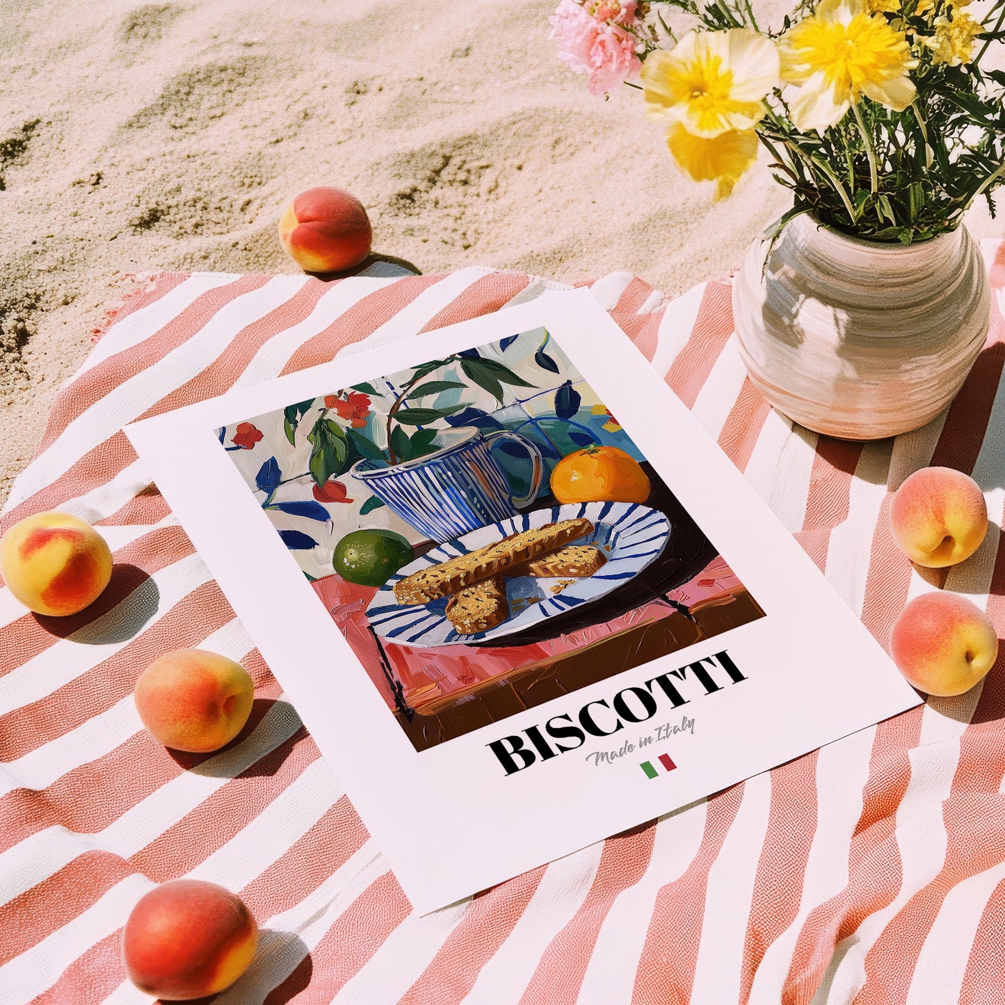 Biscotti – Italian Biscuits Dish, Fine Dining Restaurant Poster, unframed on coastal sand