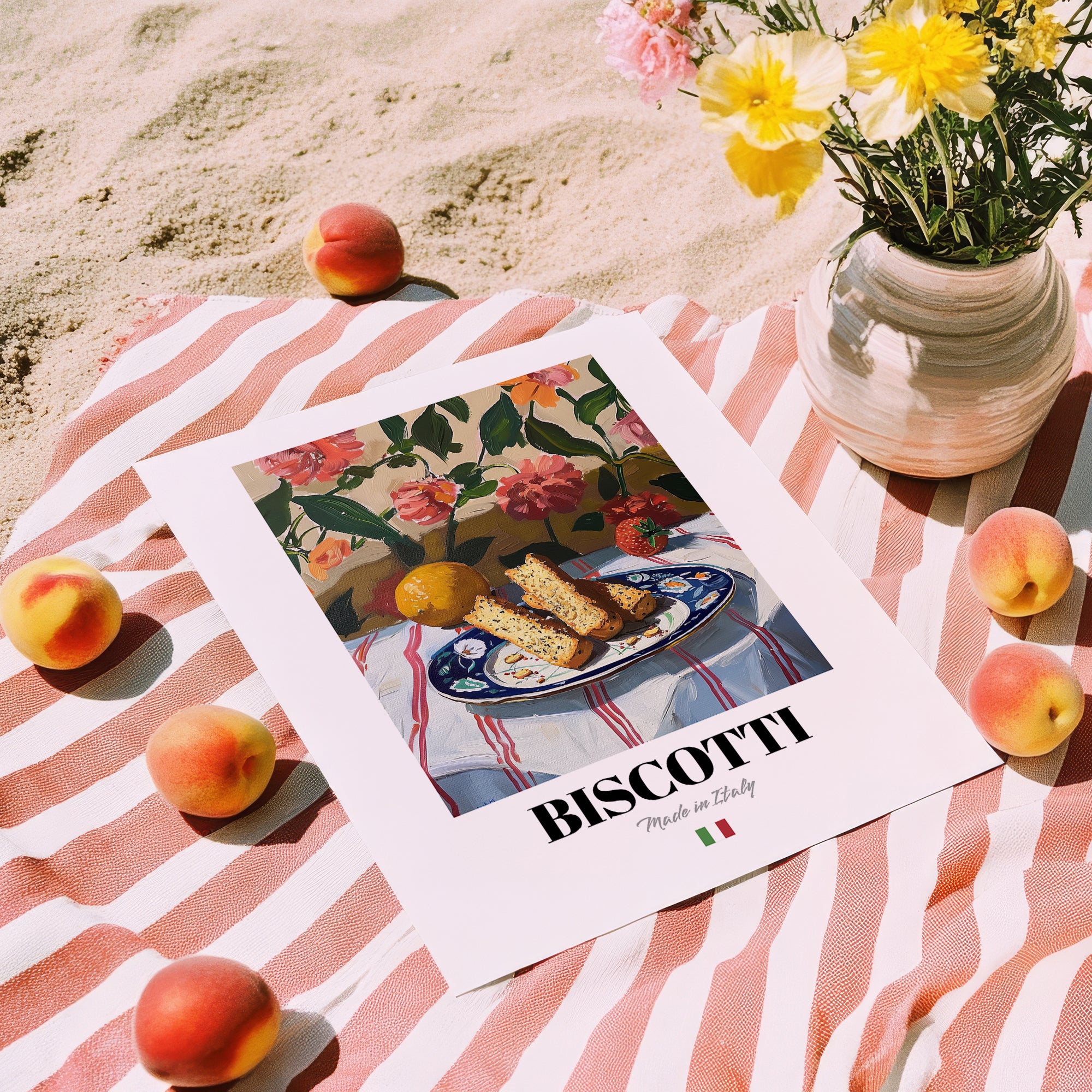 Biscotti – Italian Biscuits Dish, Bistro Poster, unframed on coastal sand