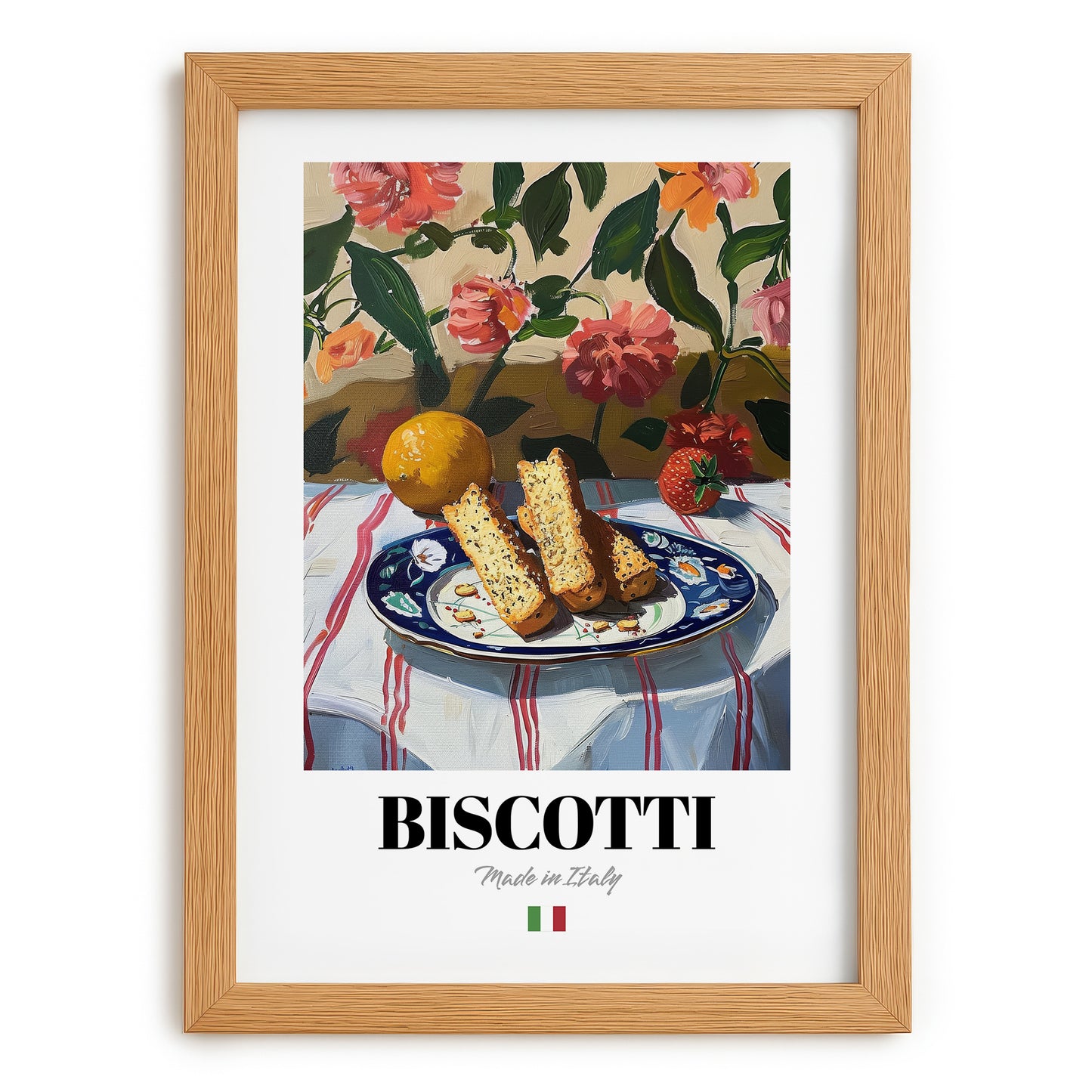 Biscotti – Italian Biscuits Dish, Bistro Poster, set in oak frame