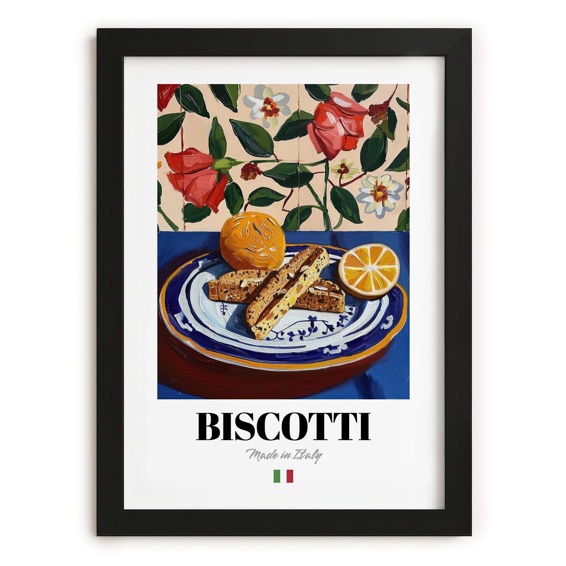 Biscotti – Italian Biscuits Dish, Bistro Print, in sleek black frame