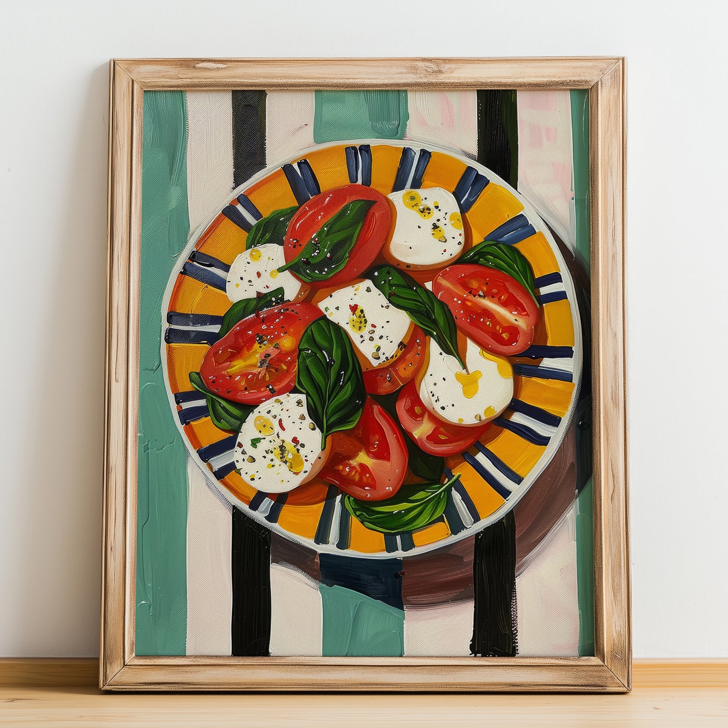 Insalata Caprese – Italian Salad Dish, Bistro Still Life, no-text version framed in wood
