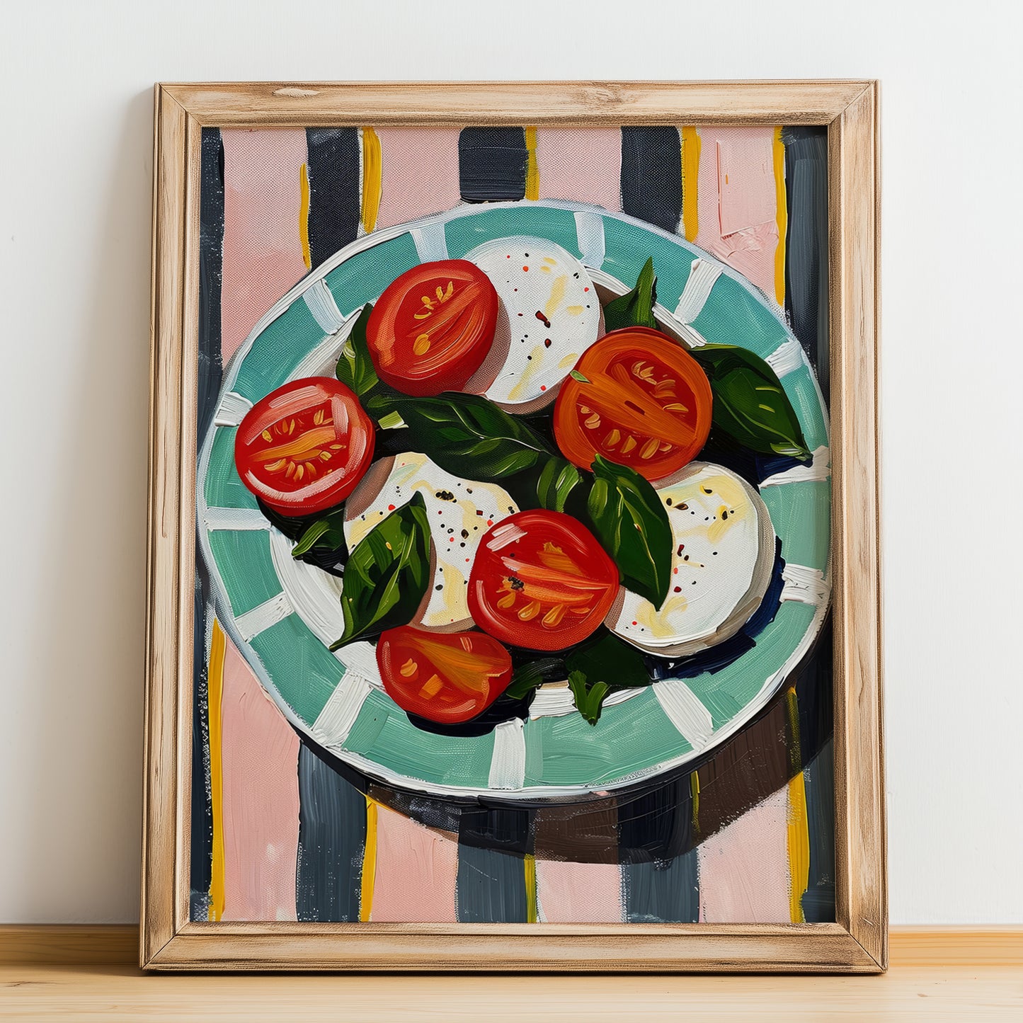 Insalata Caprese – Italian Salad Dish, Farmhouse Kitchen Poster, no-text version framed in wood