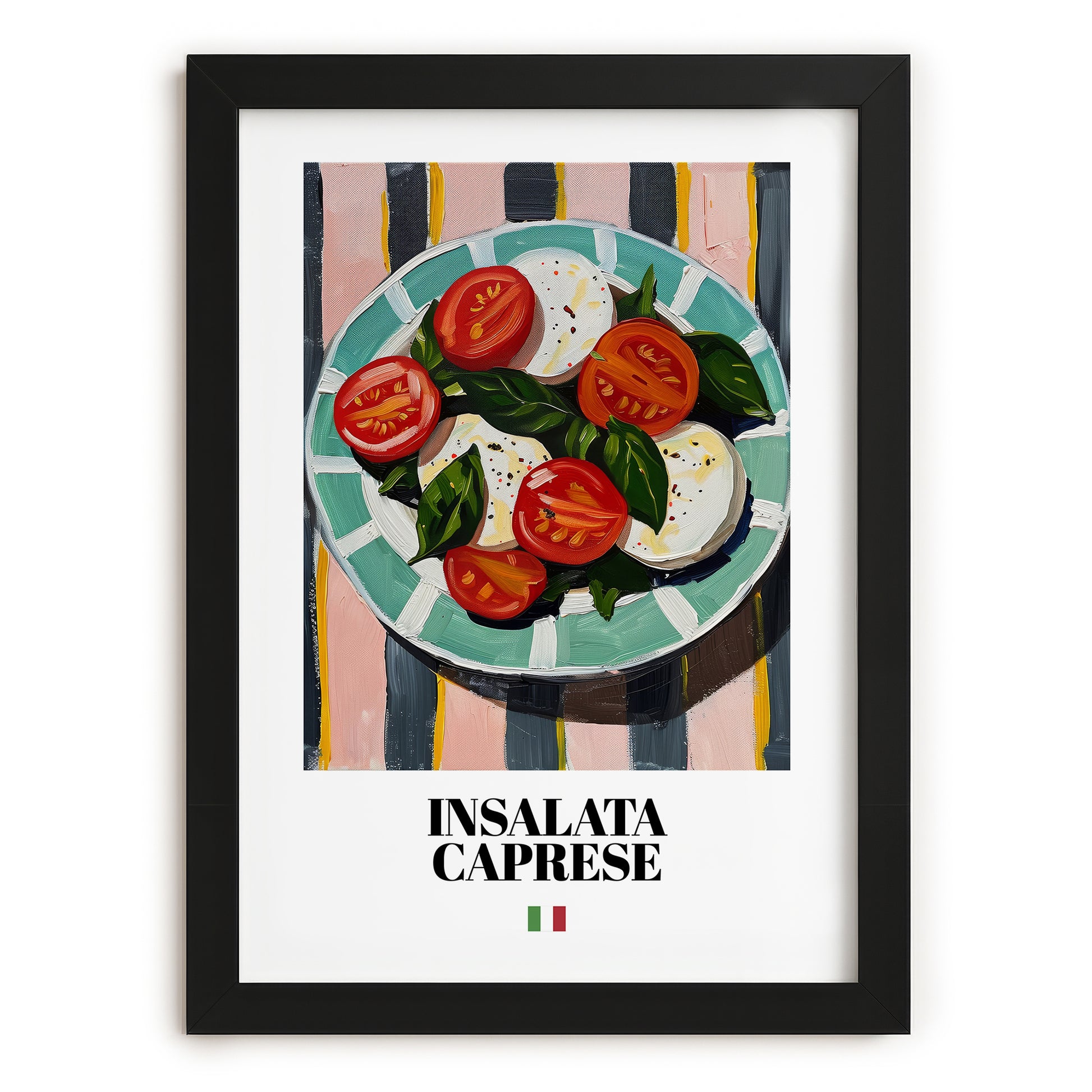Insalata Caprese – Italian Salad Dish, Farmhouse Kitchen Poster, in sleek black frame