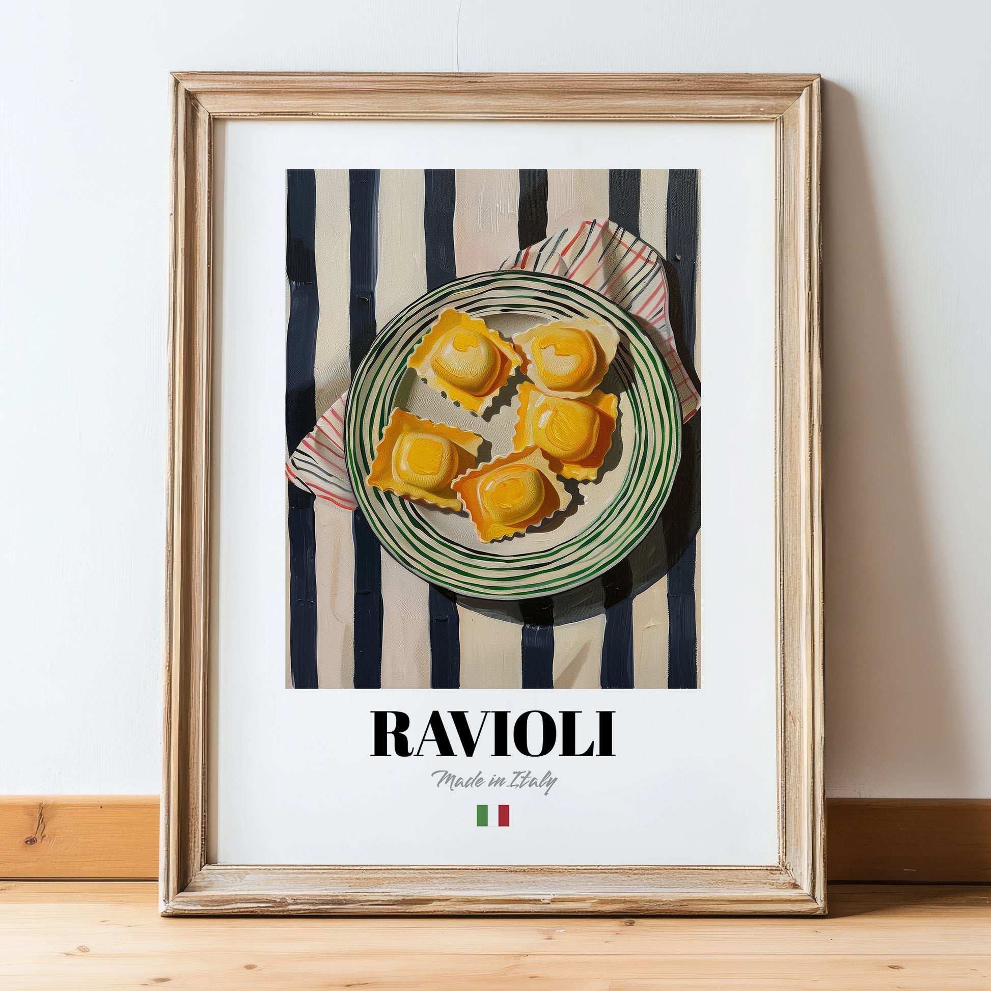 Ravioli – Italian Pasta, Osteria Art, in wooden frame leaning on the floor