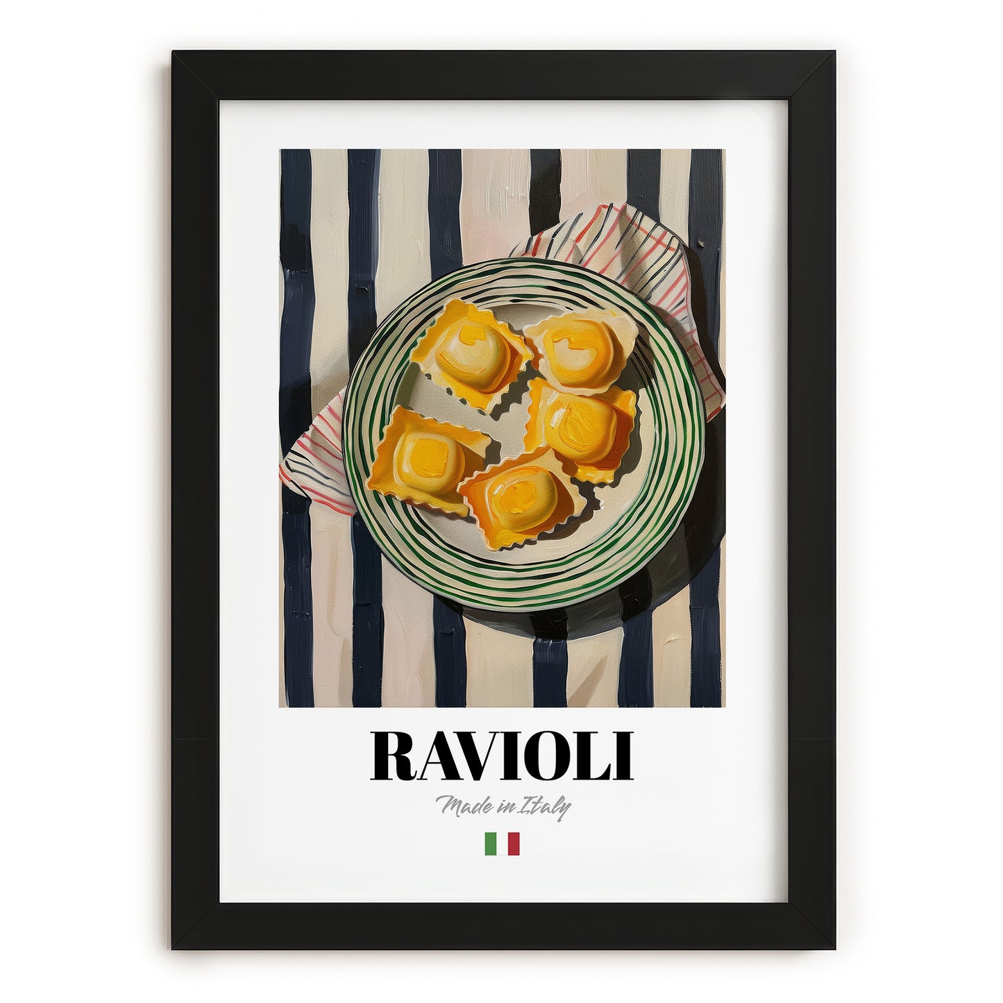 Ravioli – Italian Pasta, Osteria Art, in sleek black frame