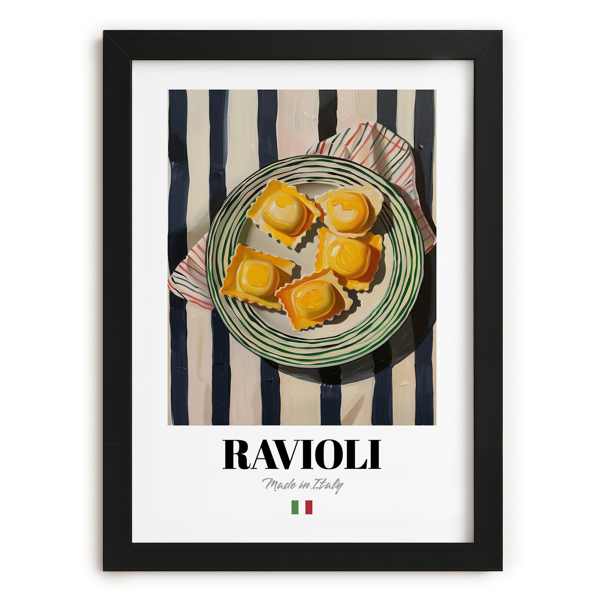 Ravioli – Italian Pasta, Osteria Art, in sleek black frame