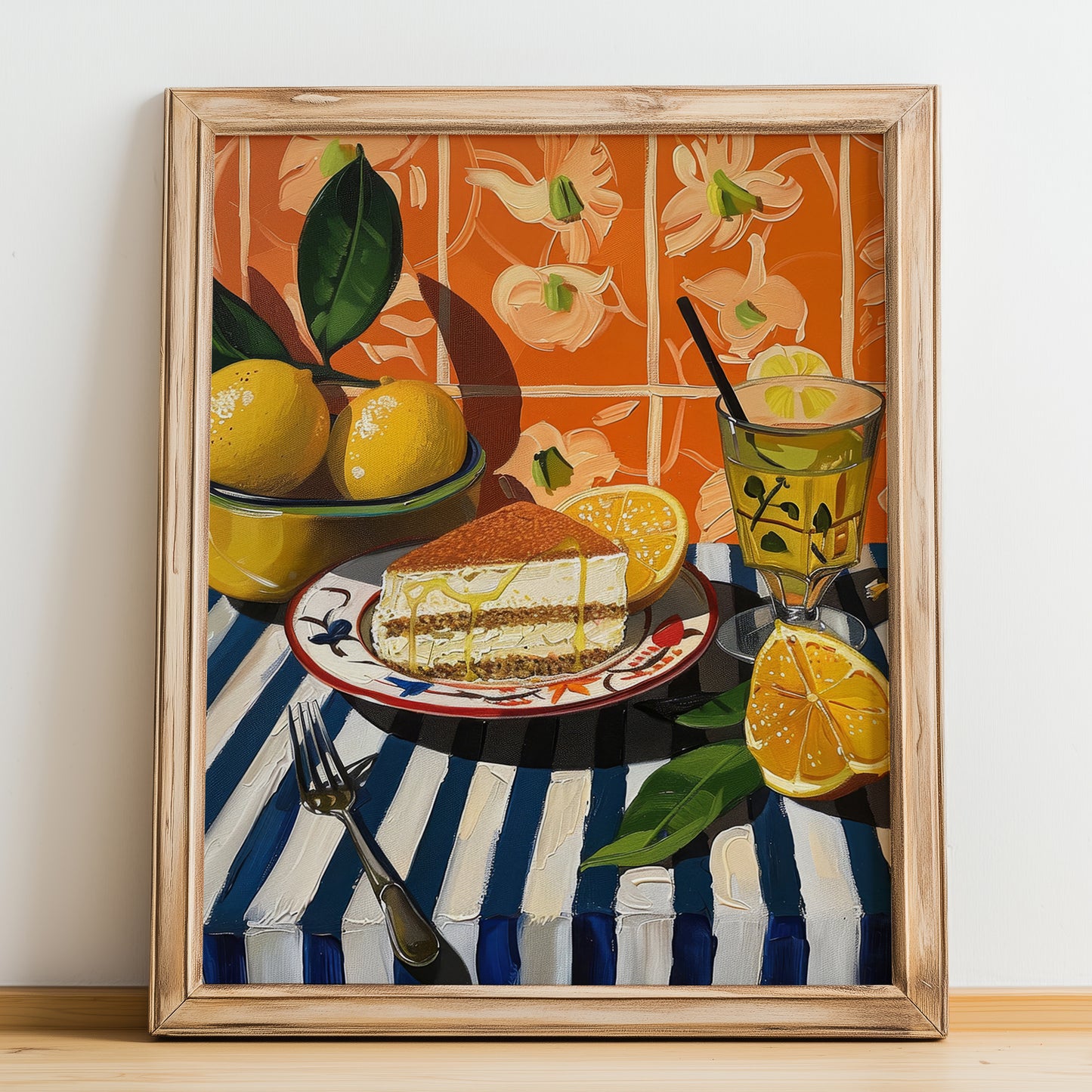 Tiramisu al Limoncello – Italian Dessert Dish, Restaurant Painting, no-text version framed in wood