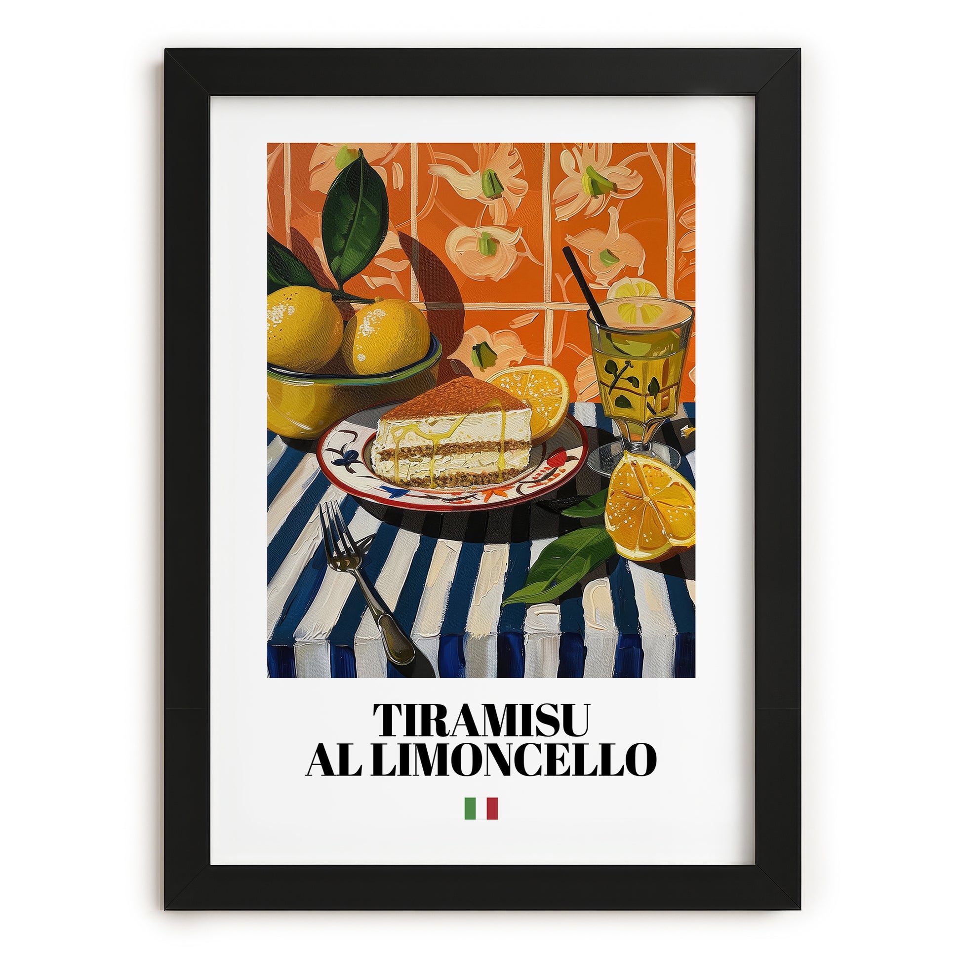 Tiramisu al Limoncello – Italian Dessert Dish, Restaurant Painting, in sleek black frame