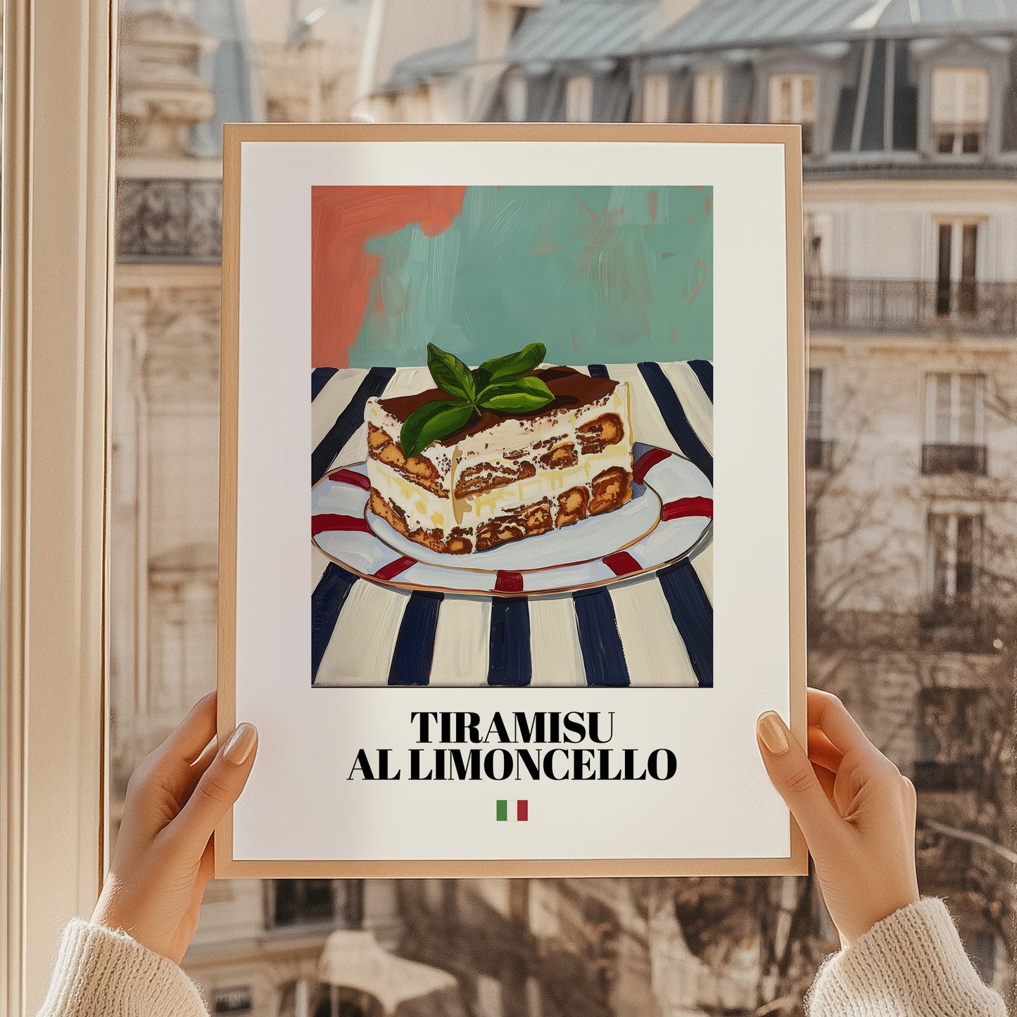 Tiramisu al Limoncello – Italian Dessert Dish, Bistro Wall Art, styled in a charming Paris street view