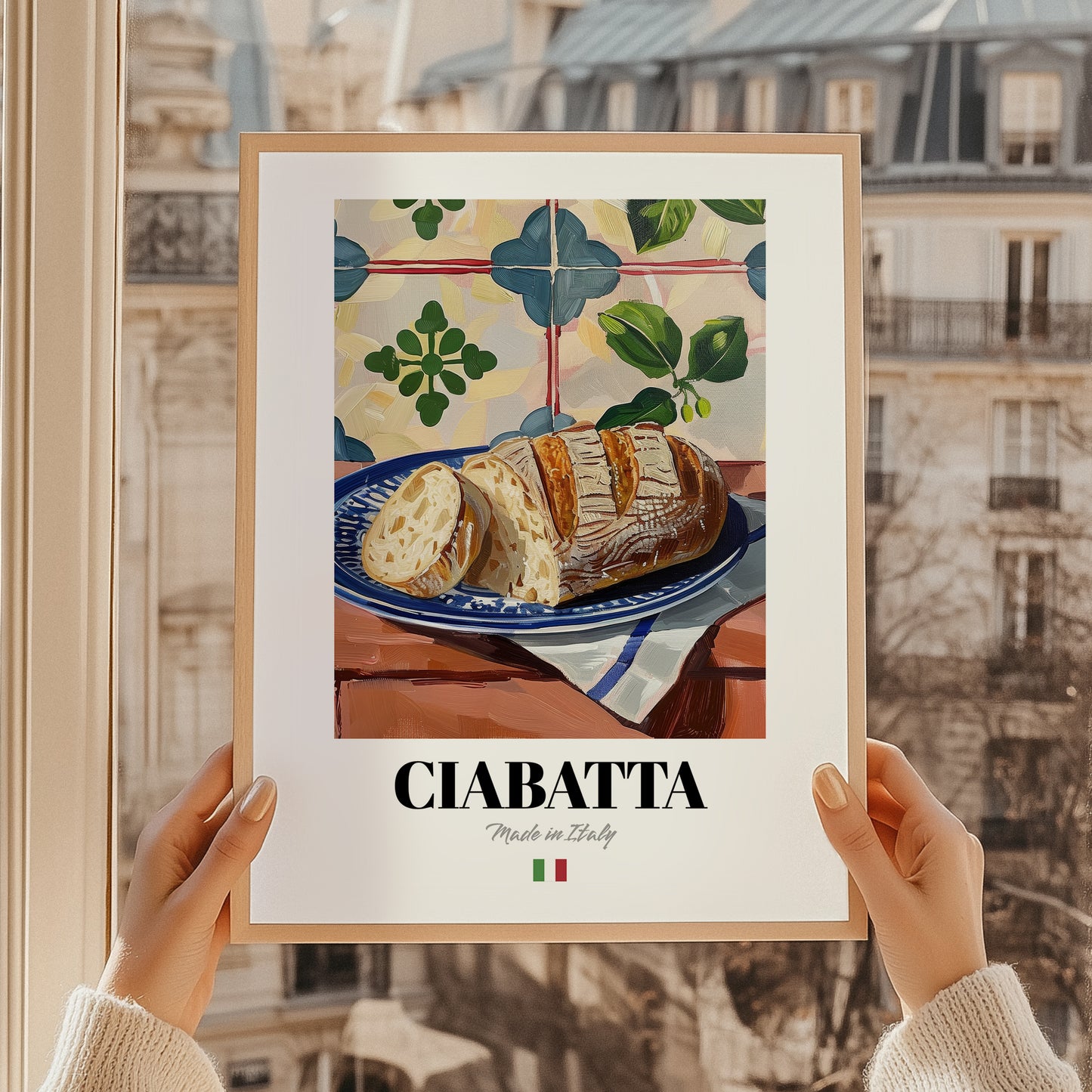 Ciabatta – Italian Bread Dish, Fine Dining Restaurant Wall Art, styled in a charming Paris street view