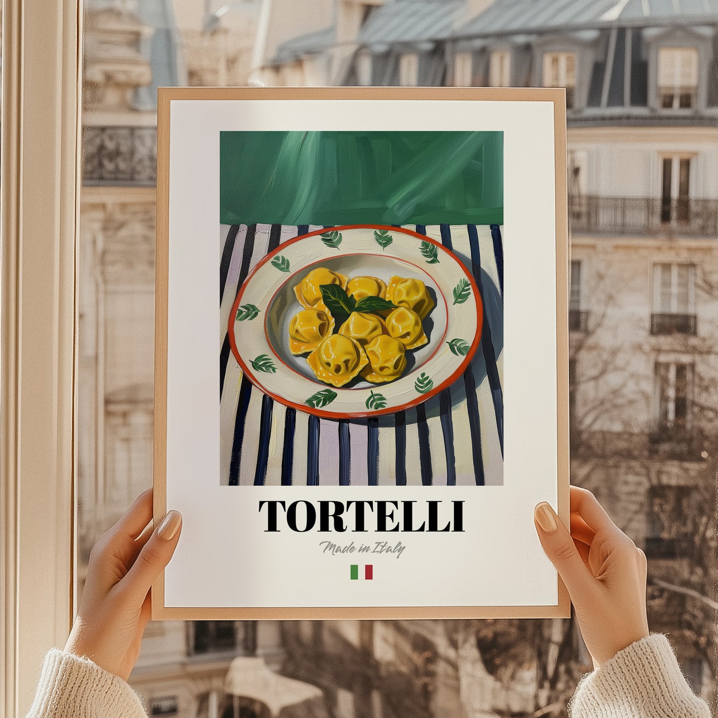 Tortelli – Italian Pasta, Osteria Poster, styled in a charming Paris street view
