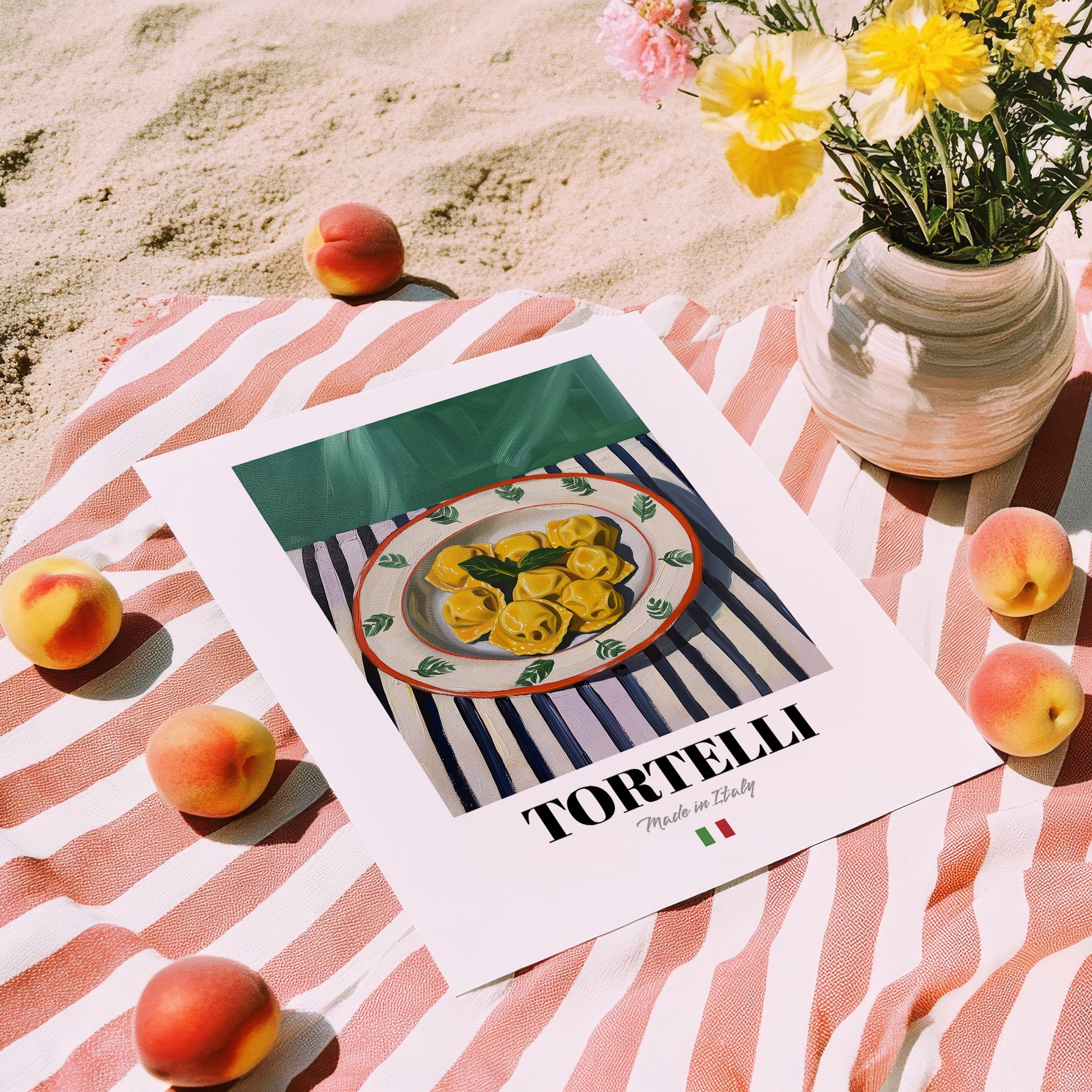 Tortelli – Italian Pasta, Osteria Poster, unframed on coastal sand