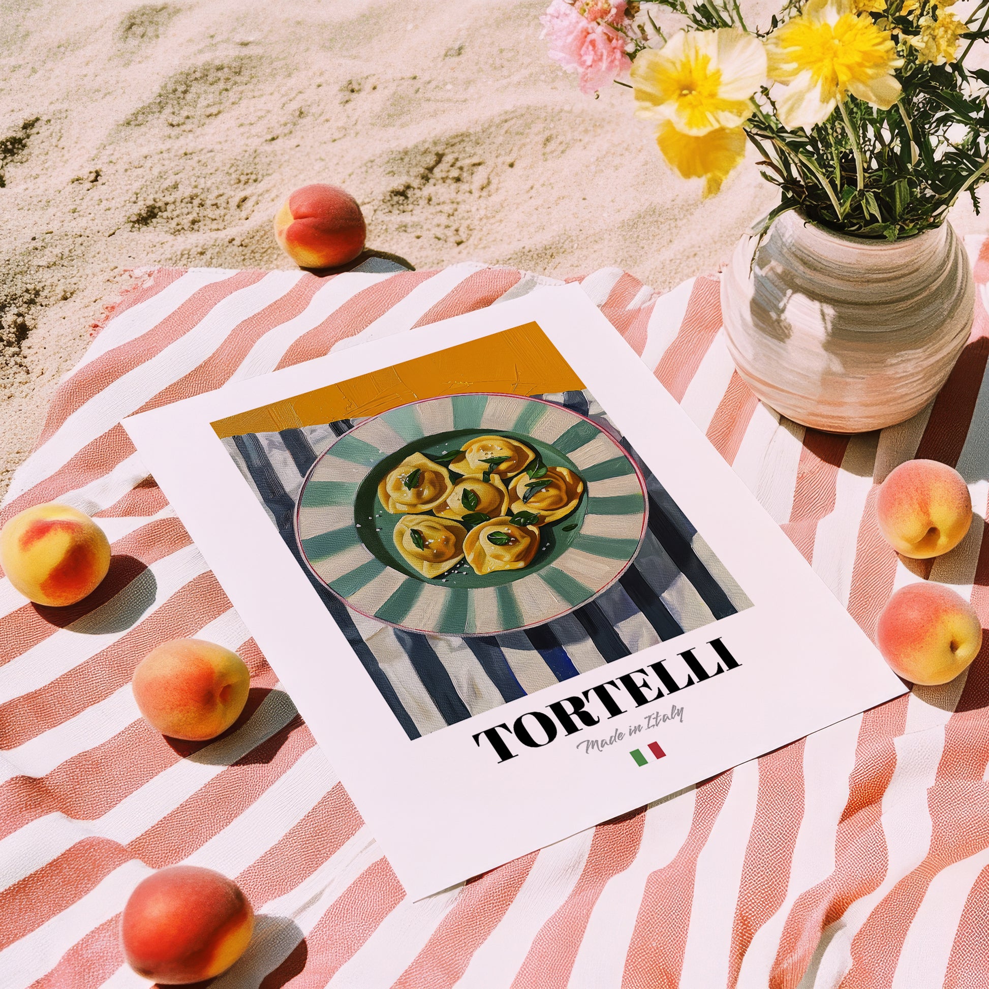 Tortelli – Italian Pasta, Trattoria Poster, unframed on coastal sand