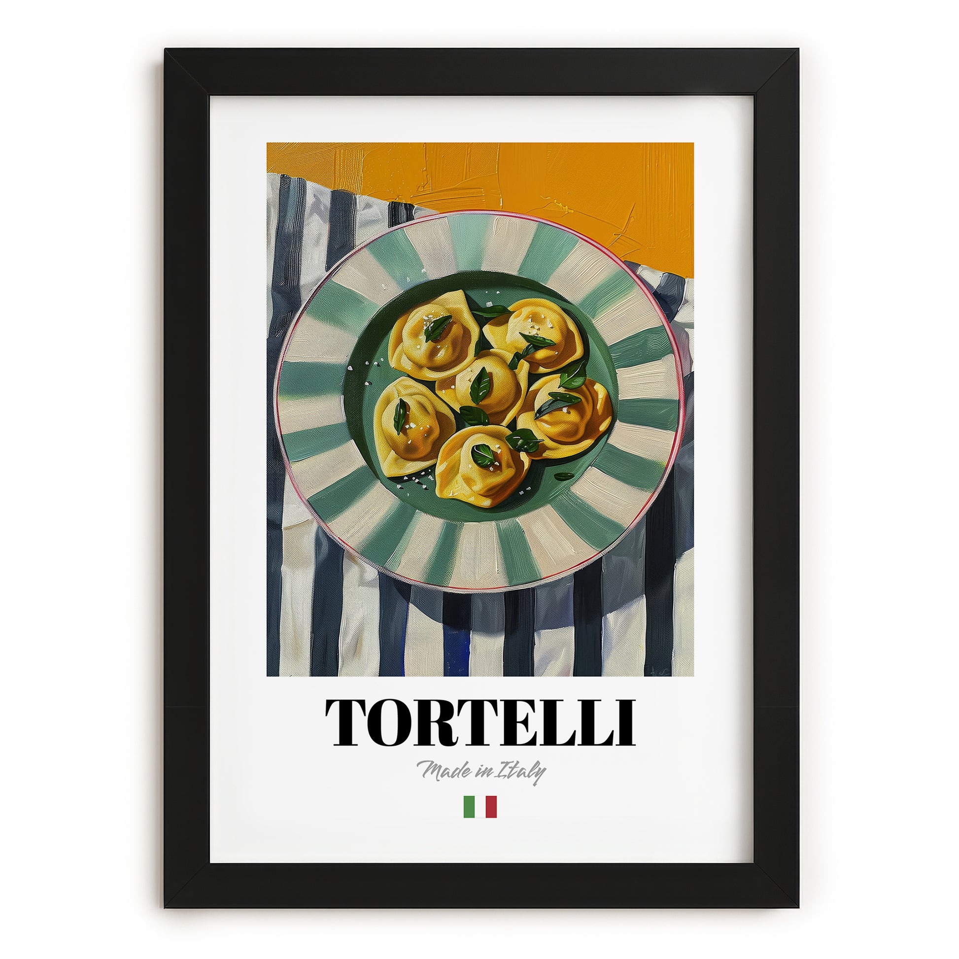 Tortelli – Italian Pasta, Trattoria Poster, in sleek black frame