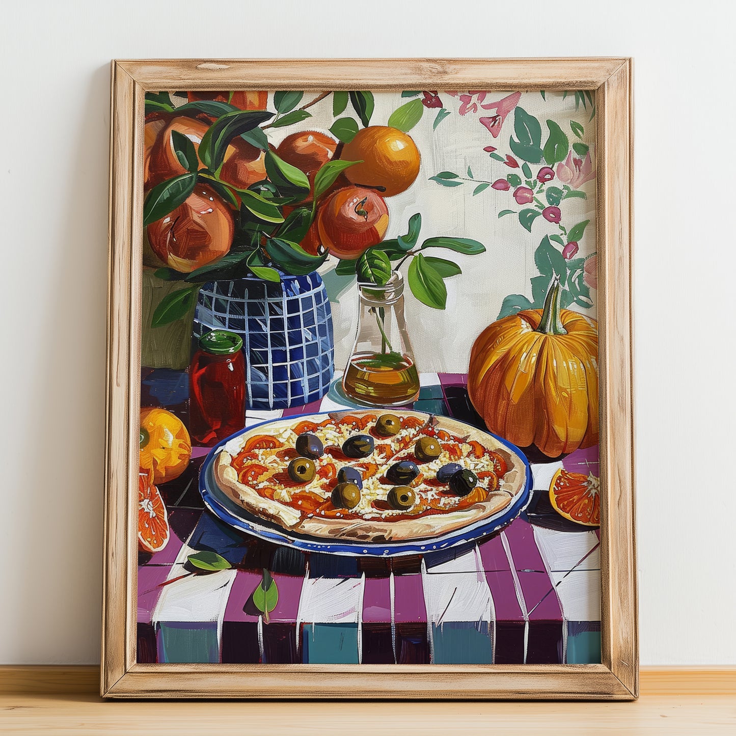 Pizza Siciliana – Italian Pizza, Ristorante Print, no-text version framed in wood