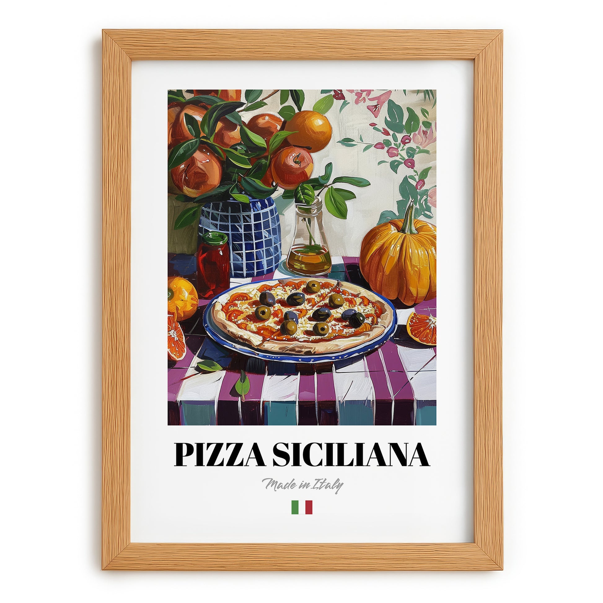 Pizza Siciliana – Italian Pizza, Ristorante Print, set in oak frame