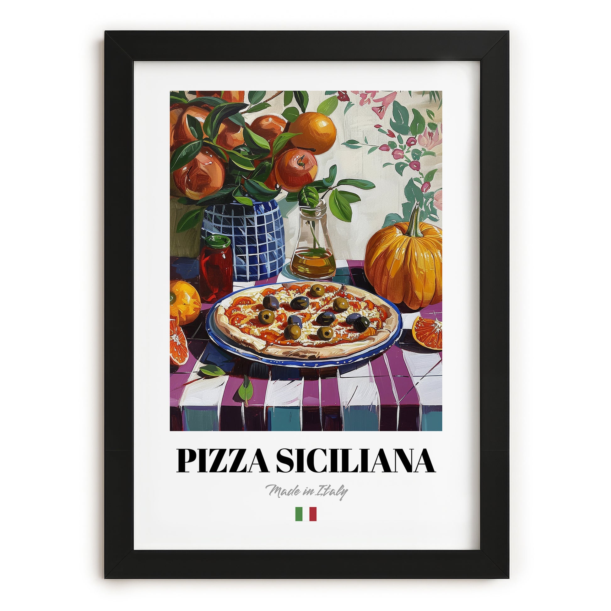 Pizza Siciliana – Italian Pizza, Ristorante Print, in sleek black frame