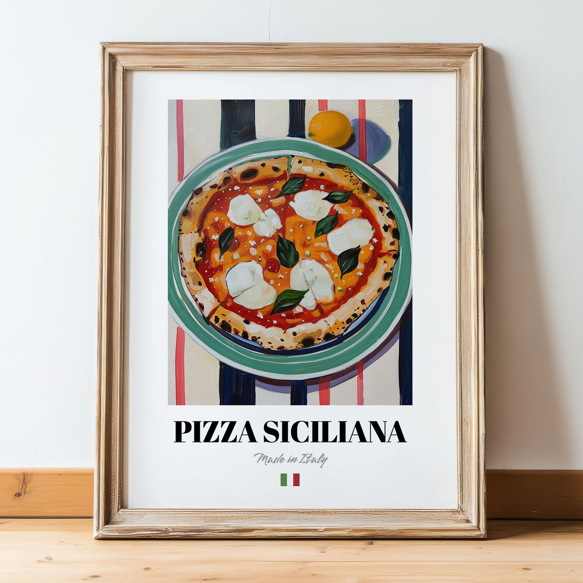 Pizza Siciliana – Italian Pizza, Restaurant Poster, in wooden frame leaning on the floor