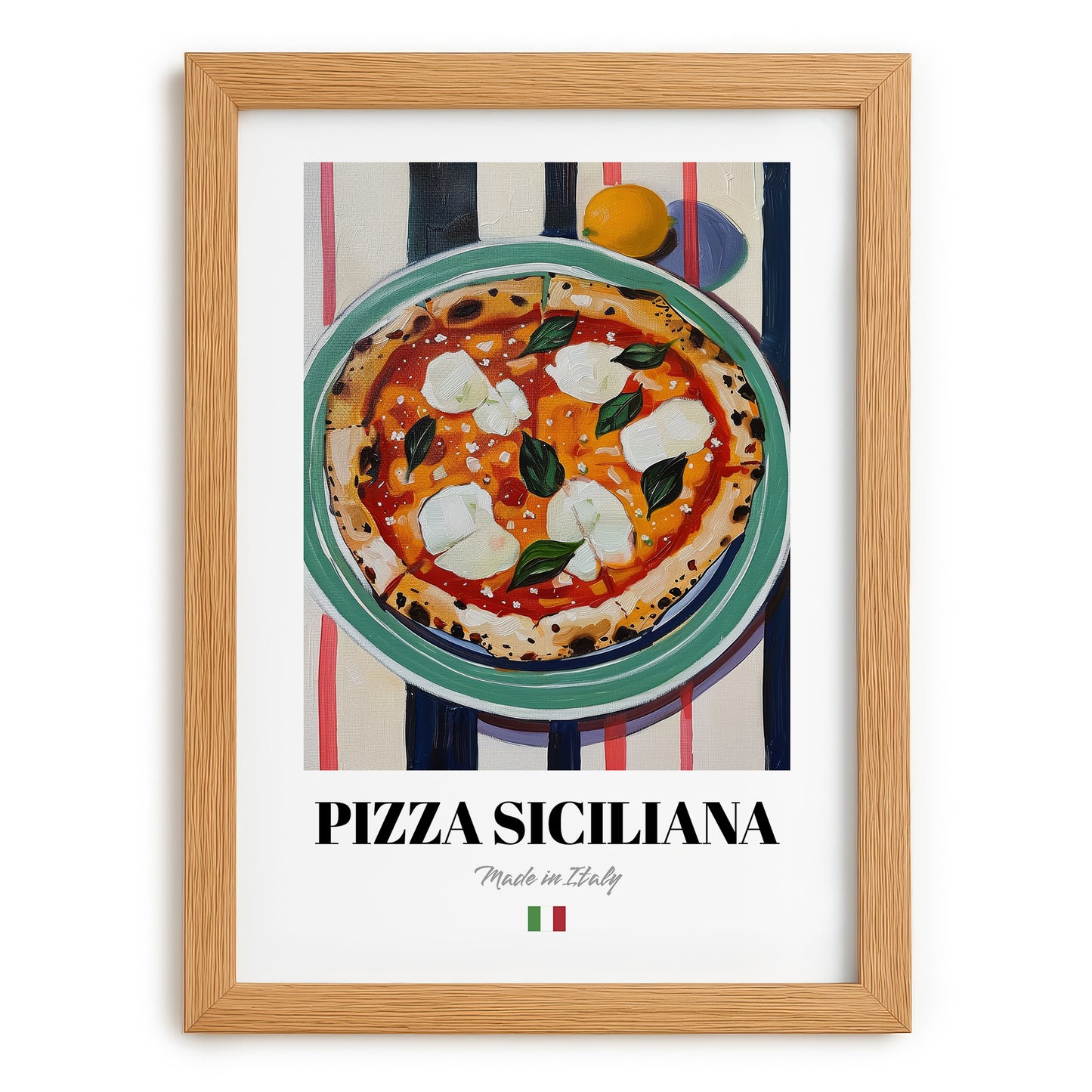 Pizza Siciliana – Italian Pizza, Restaurant Poster, set in oak frame