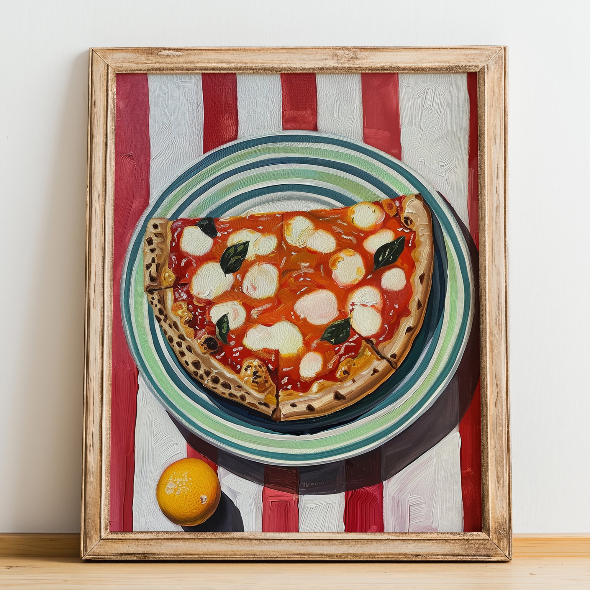 Pizza Siciliana – Italian Pizza, Restaurant Still Life, no-text version framed in wood