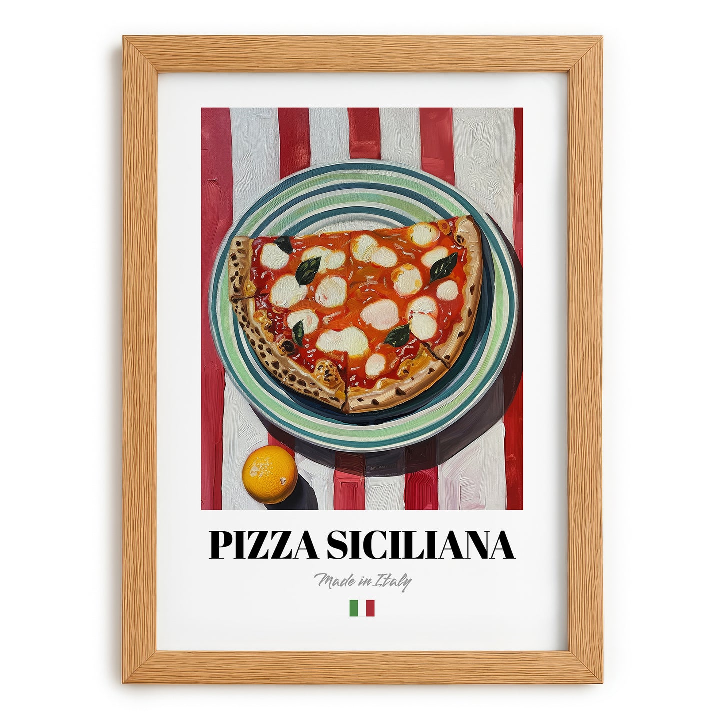 Pizza Siciliana – Italian Pizza, Restaurant Still Life, set in oak frame