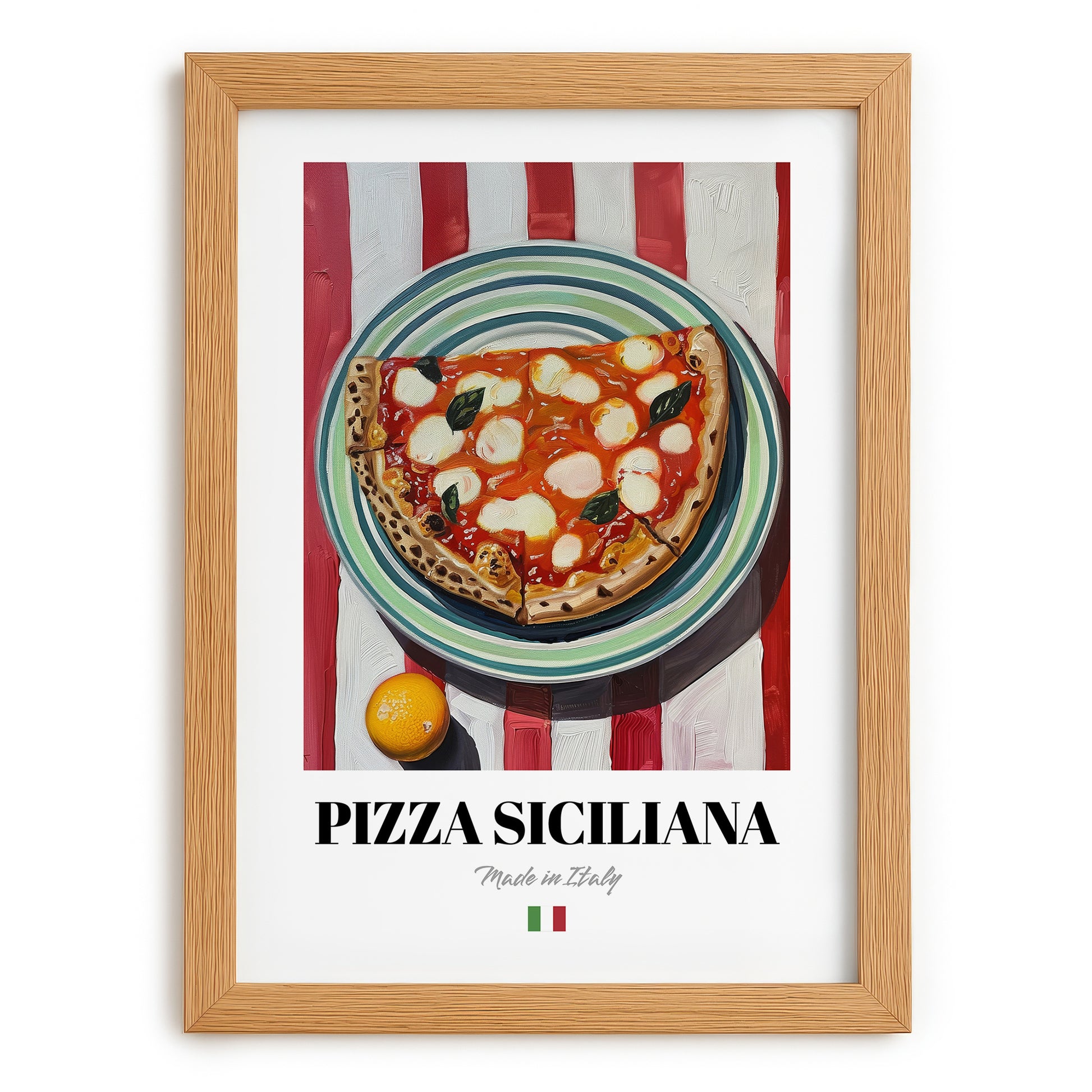 Pizza Siciliana – Italian Pizza, Restaurant Still Life, set in oak frame