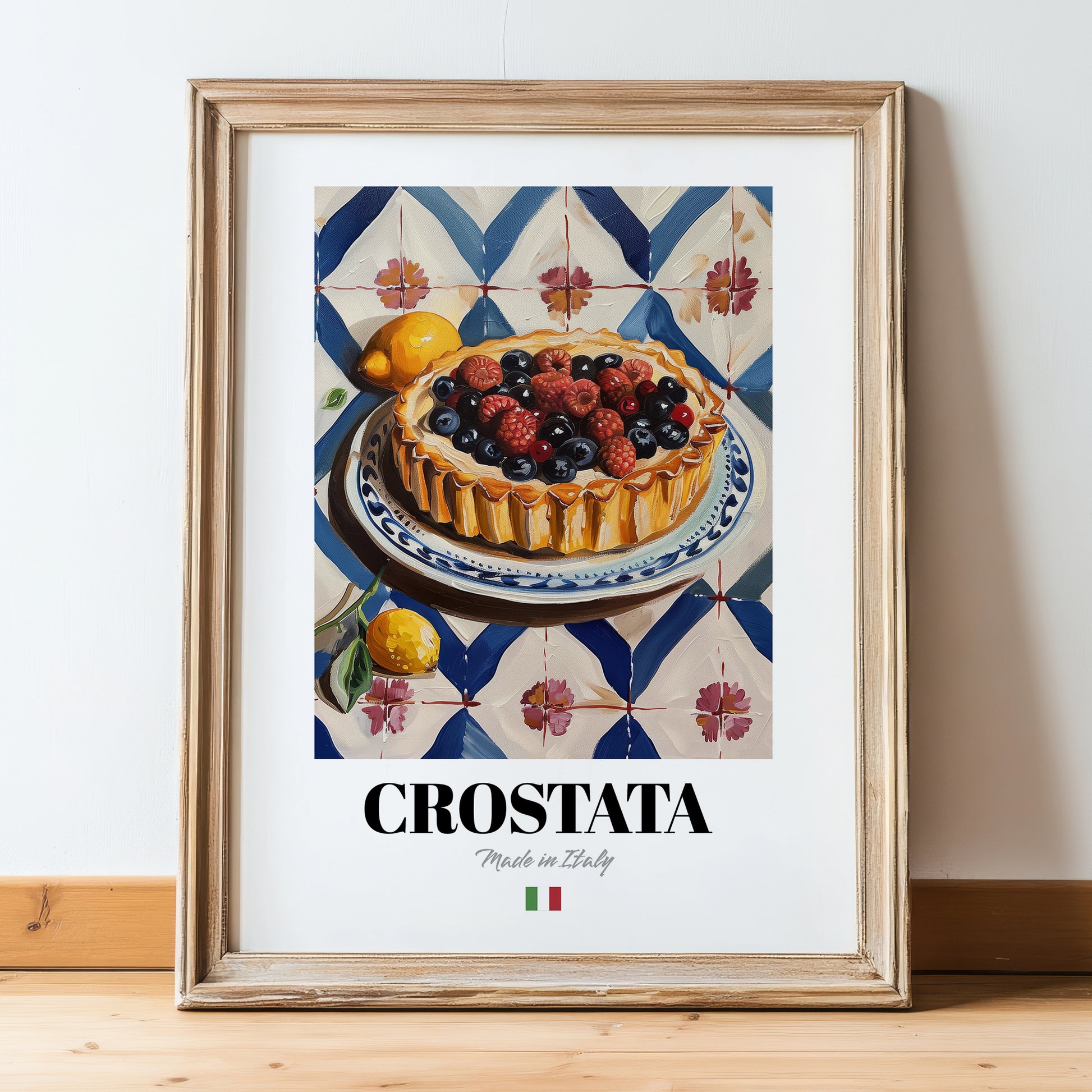 Crostata – Italian Dessert Dish, Café Poster, in wooden frame leaning on the floor