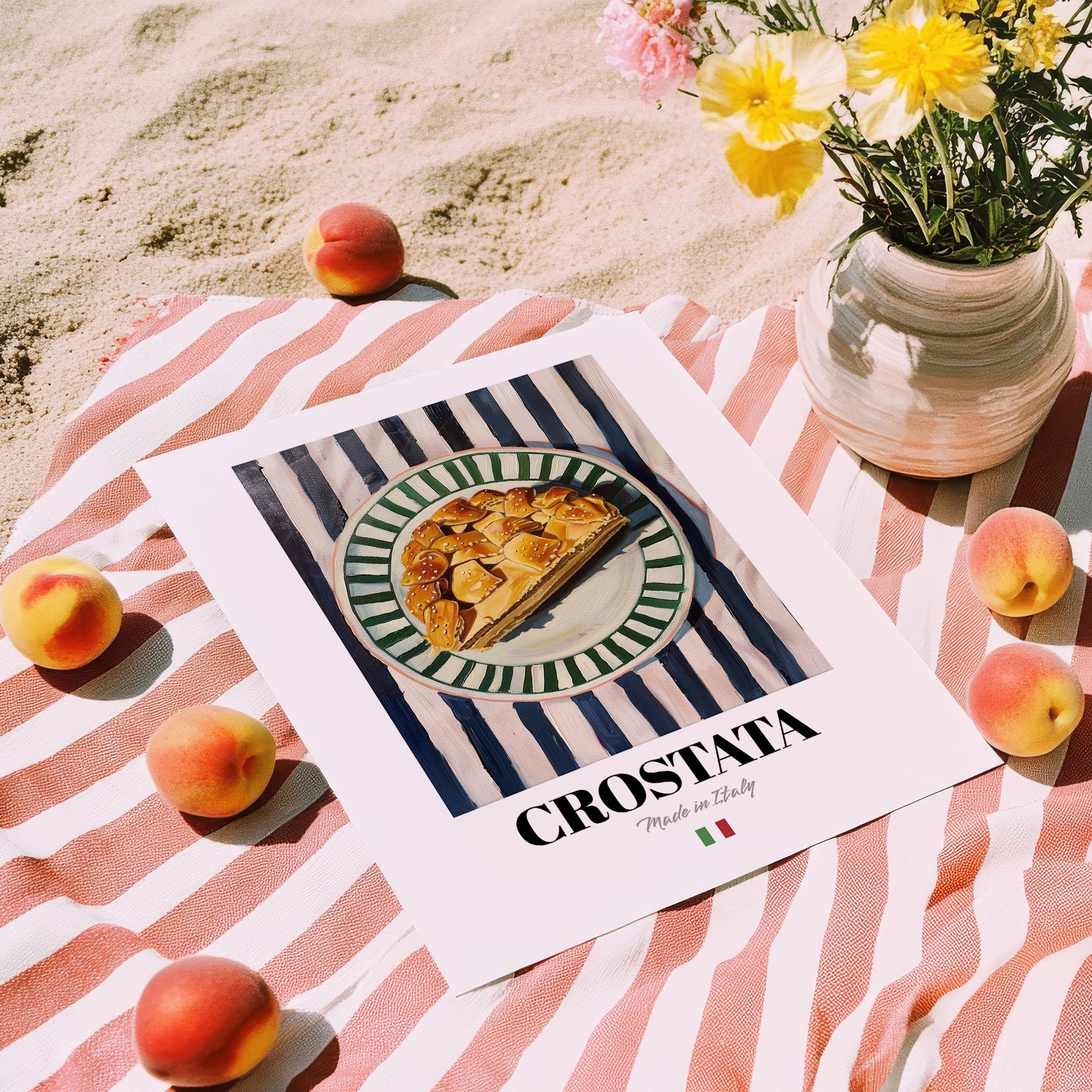 Crostata – Italian Dessert Dish, Café Print, unframed on coastal sand