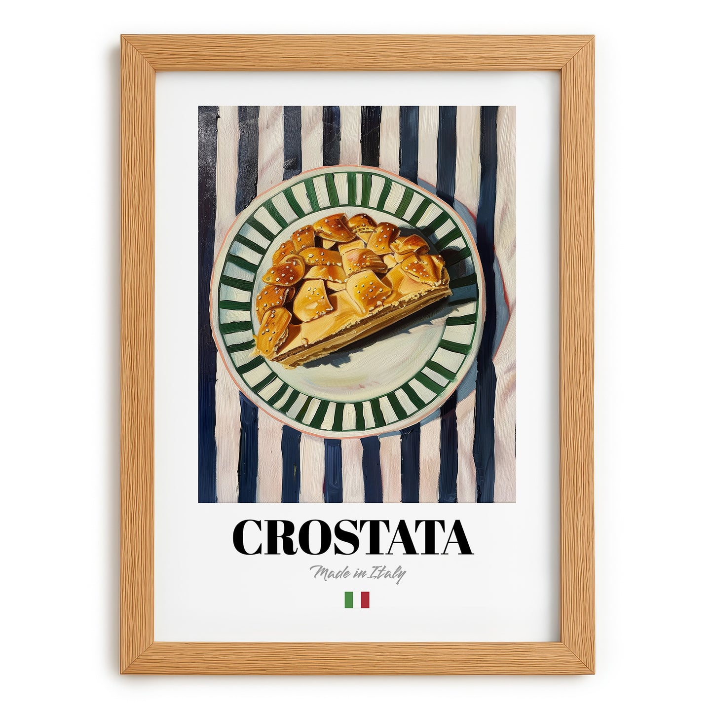 Crostata – Italian Dessert Dish, Café Print, set in oak frame