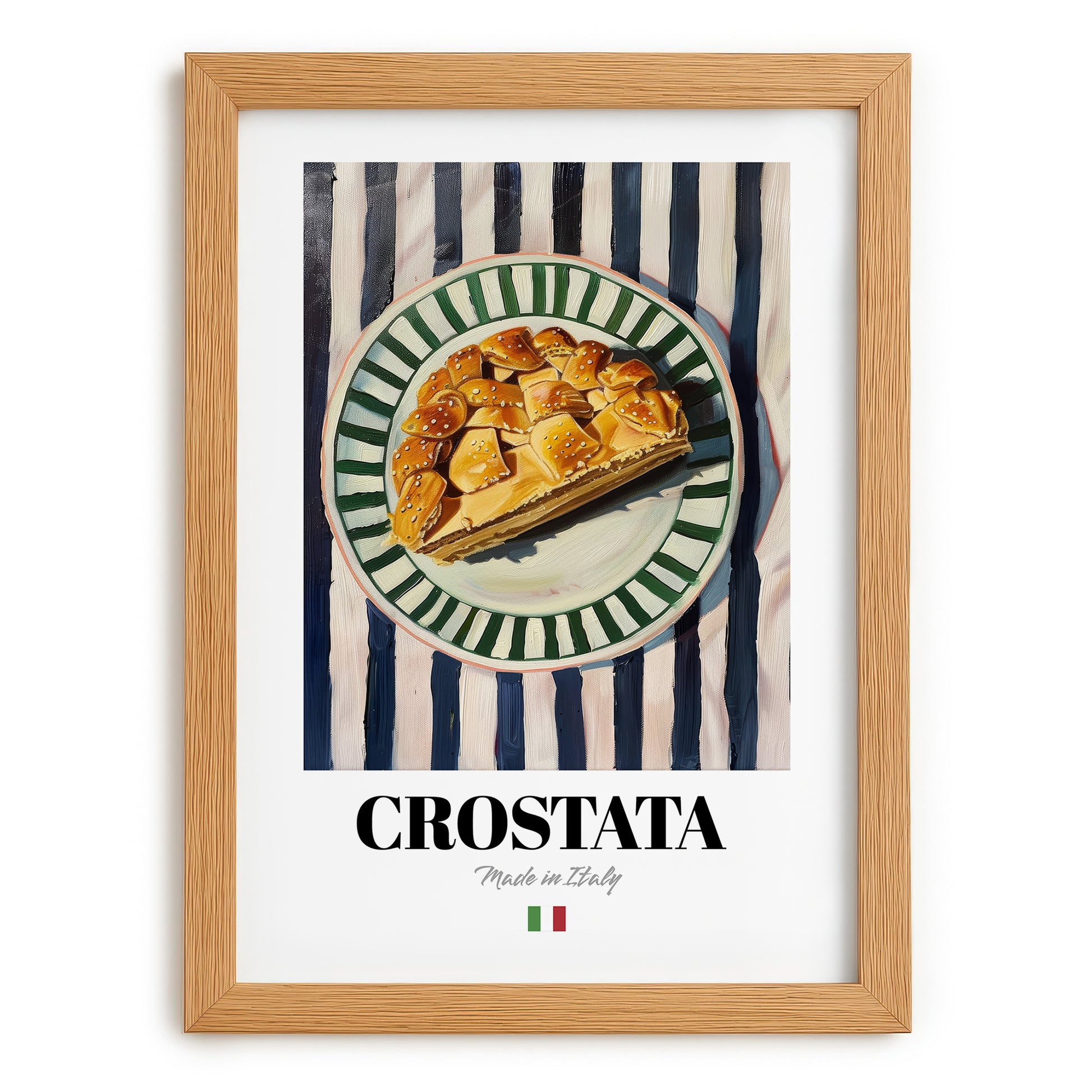 Crostata – Italian Dessert Dish, Café Print, set in oak frame