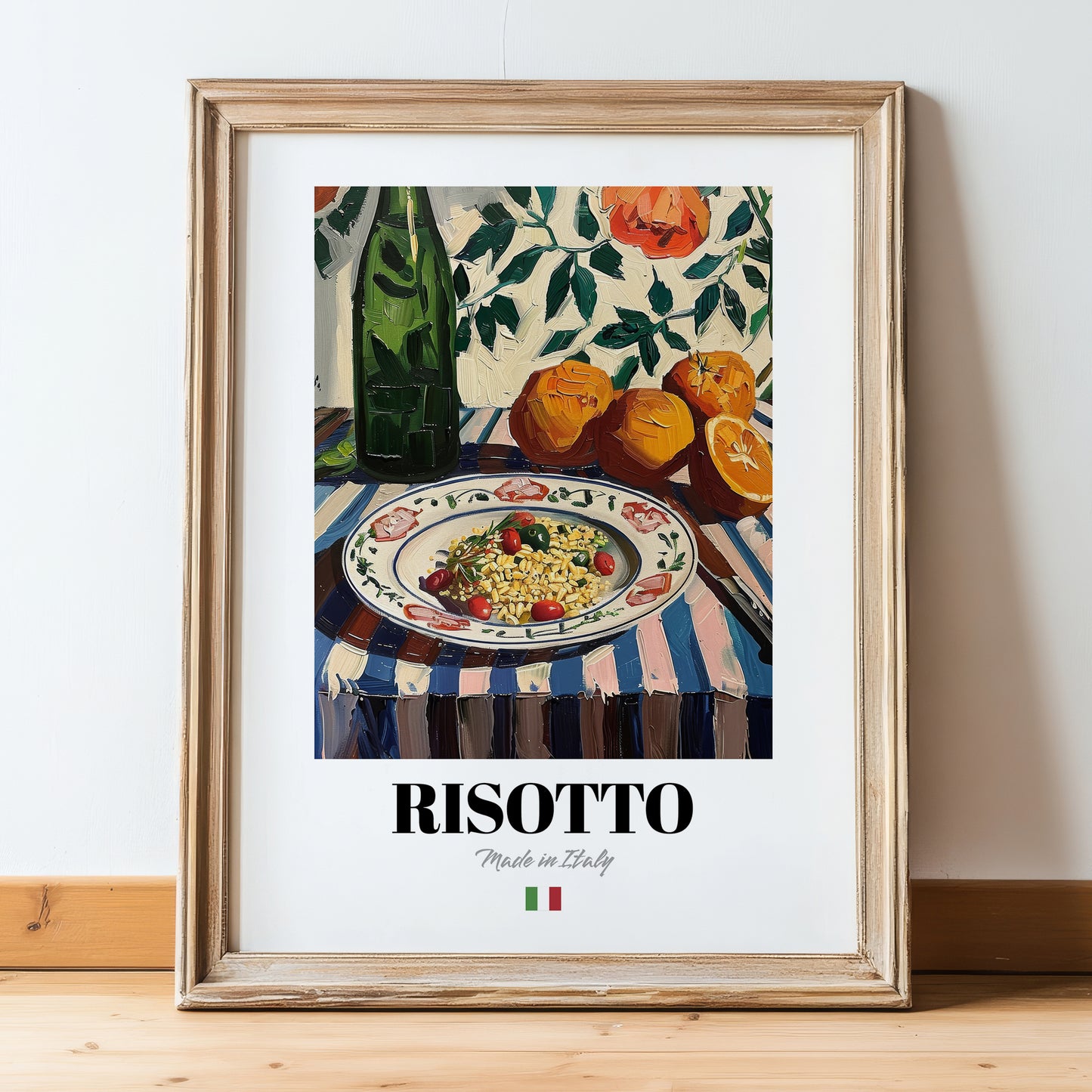 Risotto – Italian Stew Dish, Bistro Wall Art, in wooden frame leaning on the floor