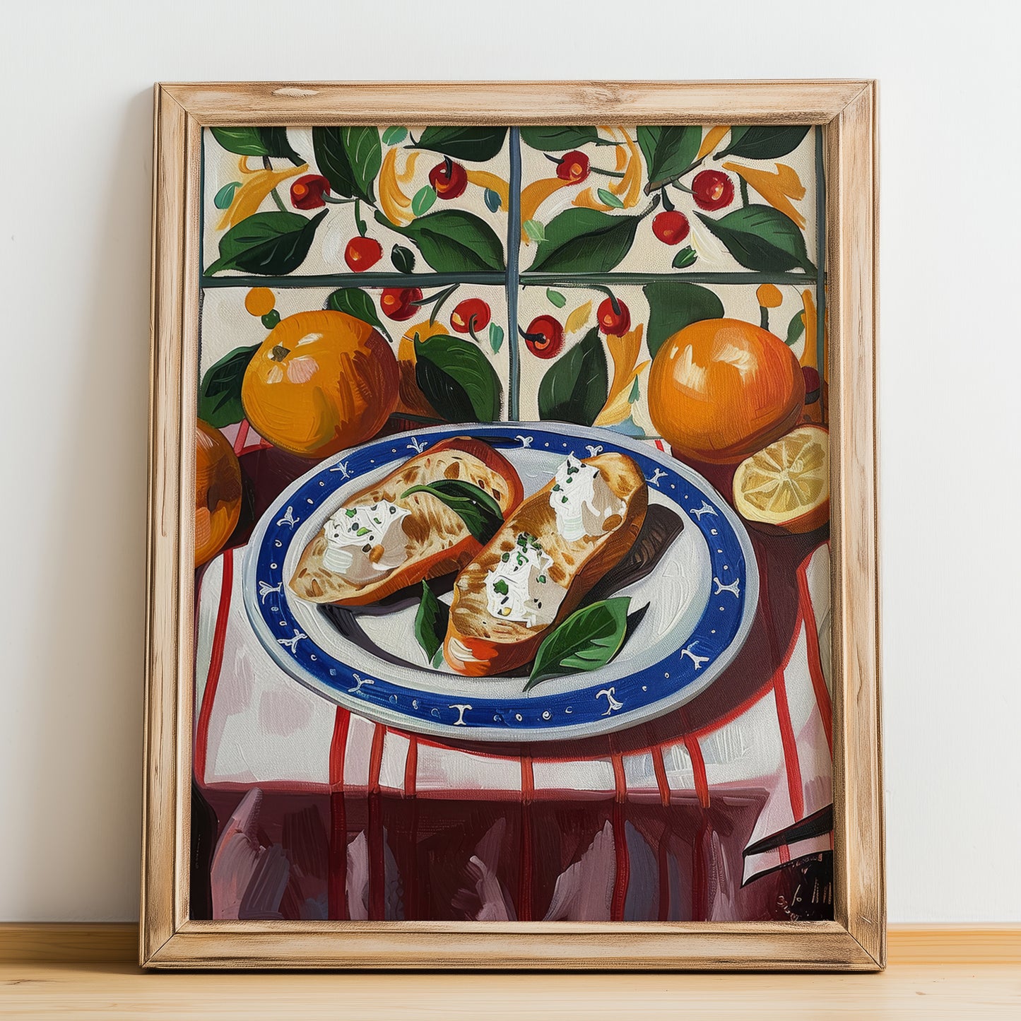 Crostini – Italian Snack Dish, Restaurant Print, no-text version framed in wood
