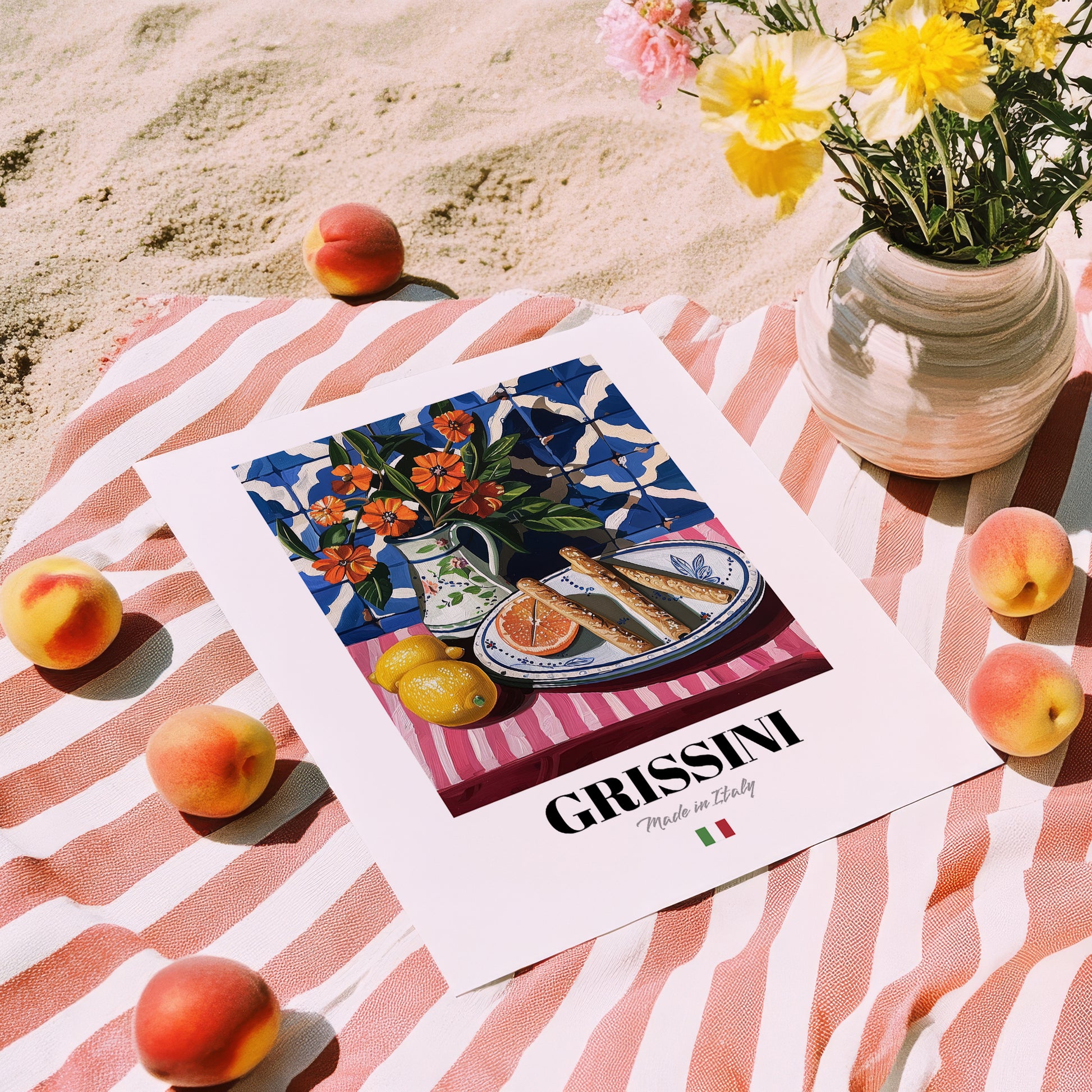 Grissini – Italian Bread Dish, Brasserie Poster, unframed on coastal sand