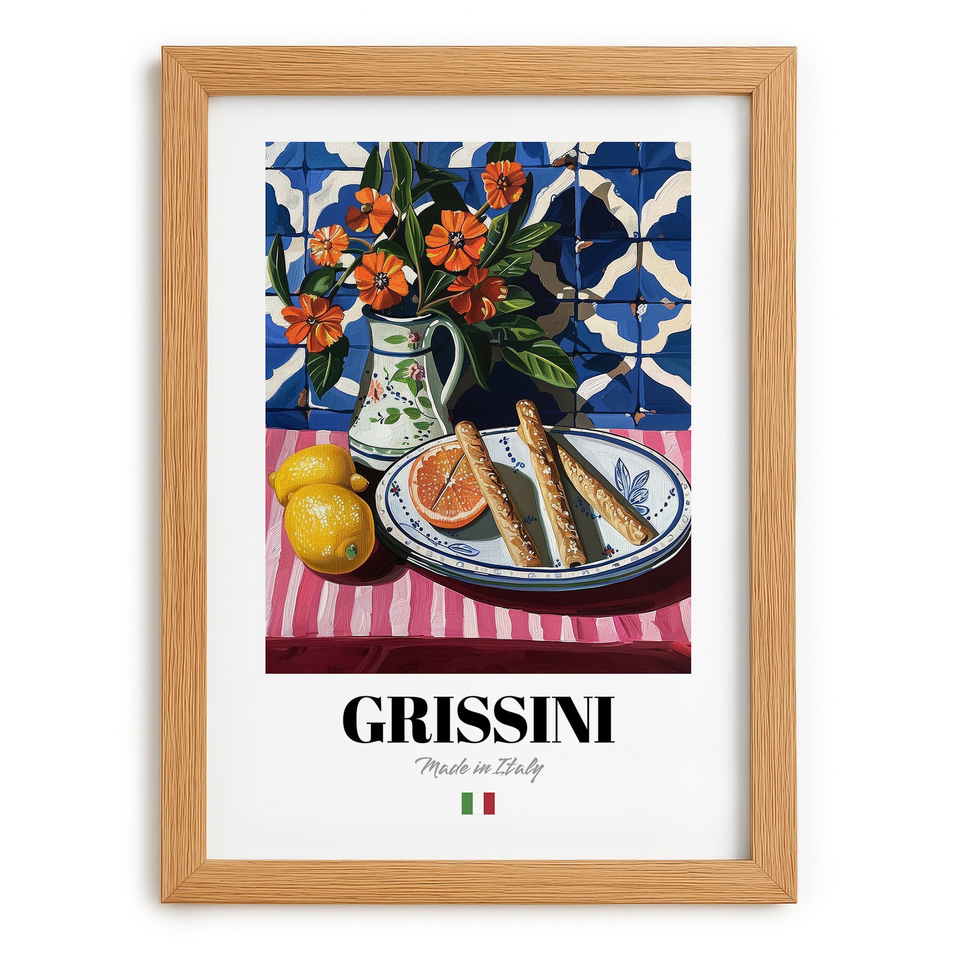 Grissini – Italian Bread Dish, Brasserie Poster, set in oak frame