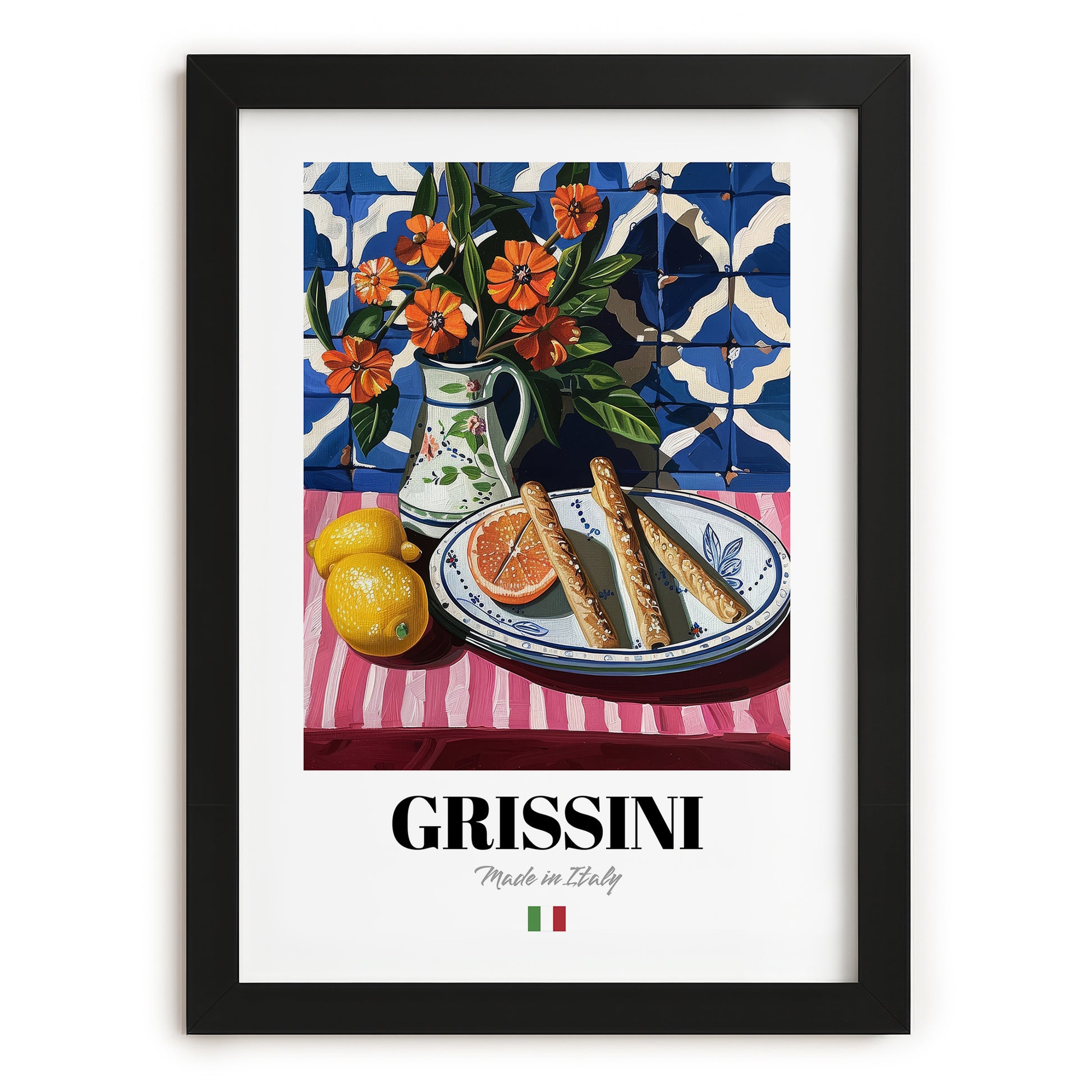 Grissini – Italian Bread Dish, Brasserie Poster, in sleek black frame