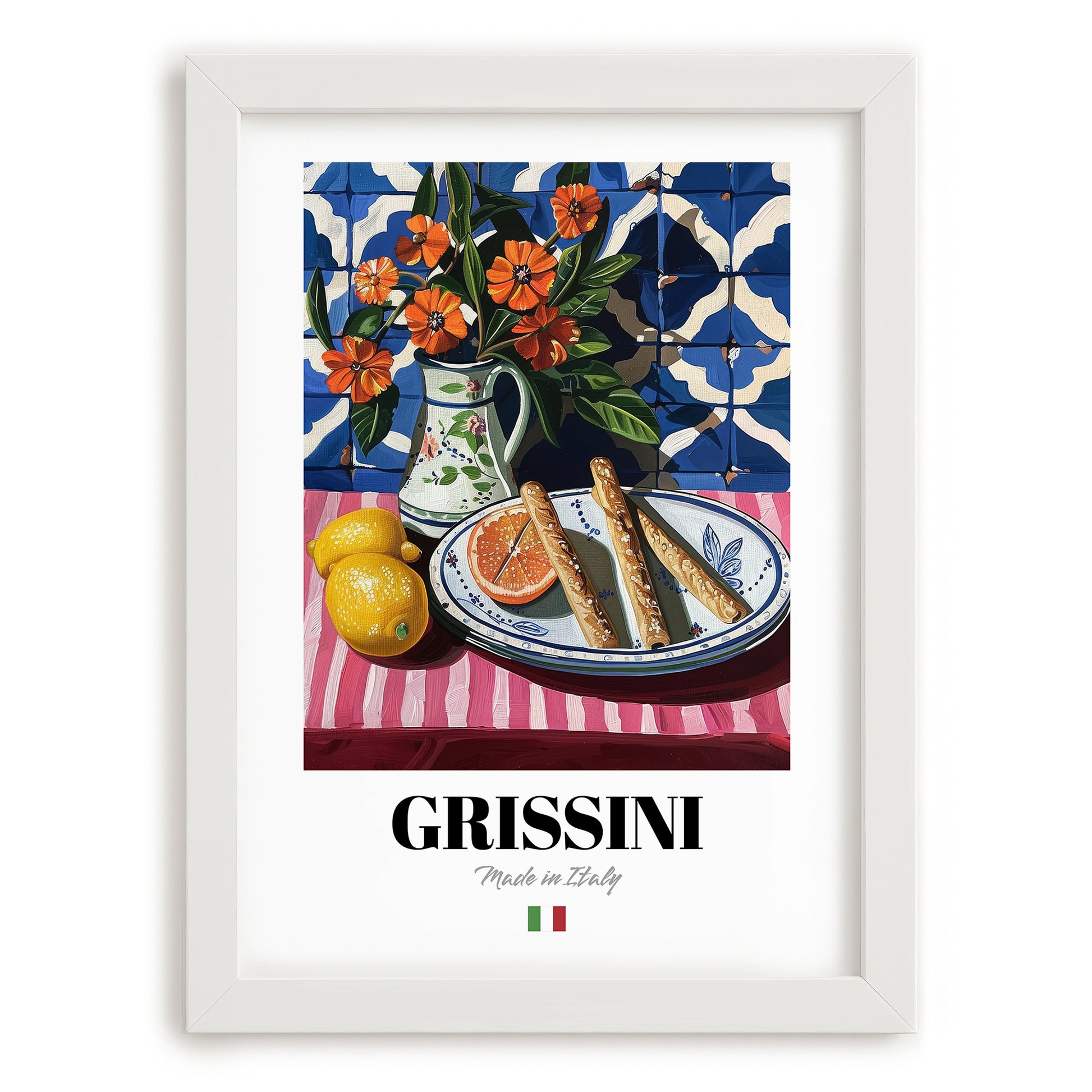 Grissini – Italian Bread Dish, Brasserie Poster, placed in minimal white frame