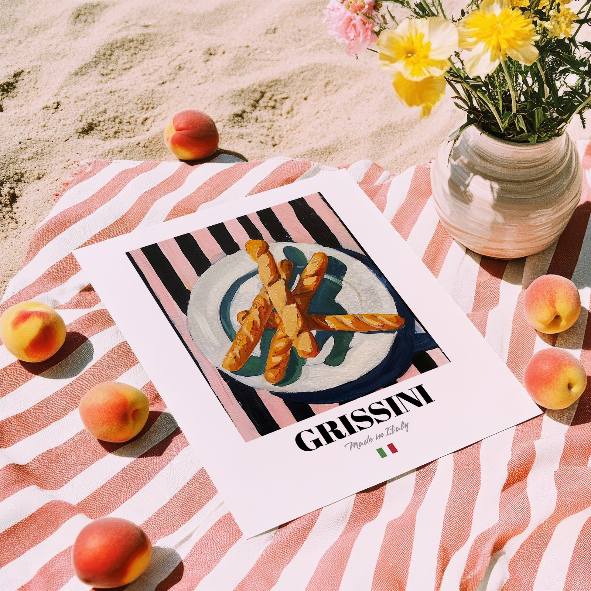 Grissini – Italian Bread Dish, Brasserie Poster, unframed on coastal sand